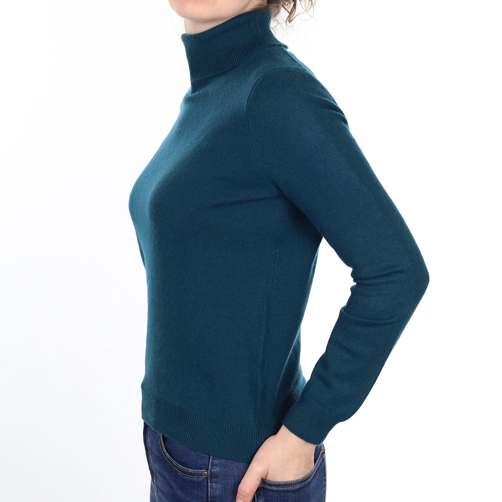 Forest Green Cashmere Polo Neck Jumper Small