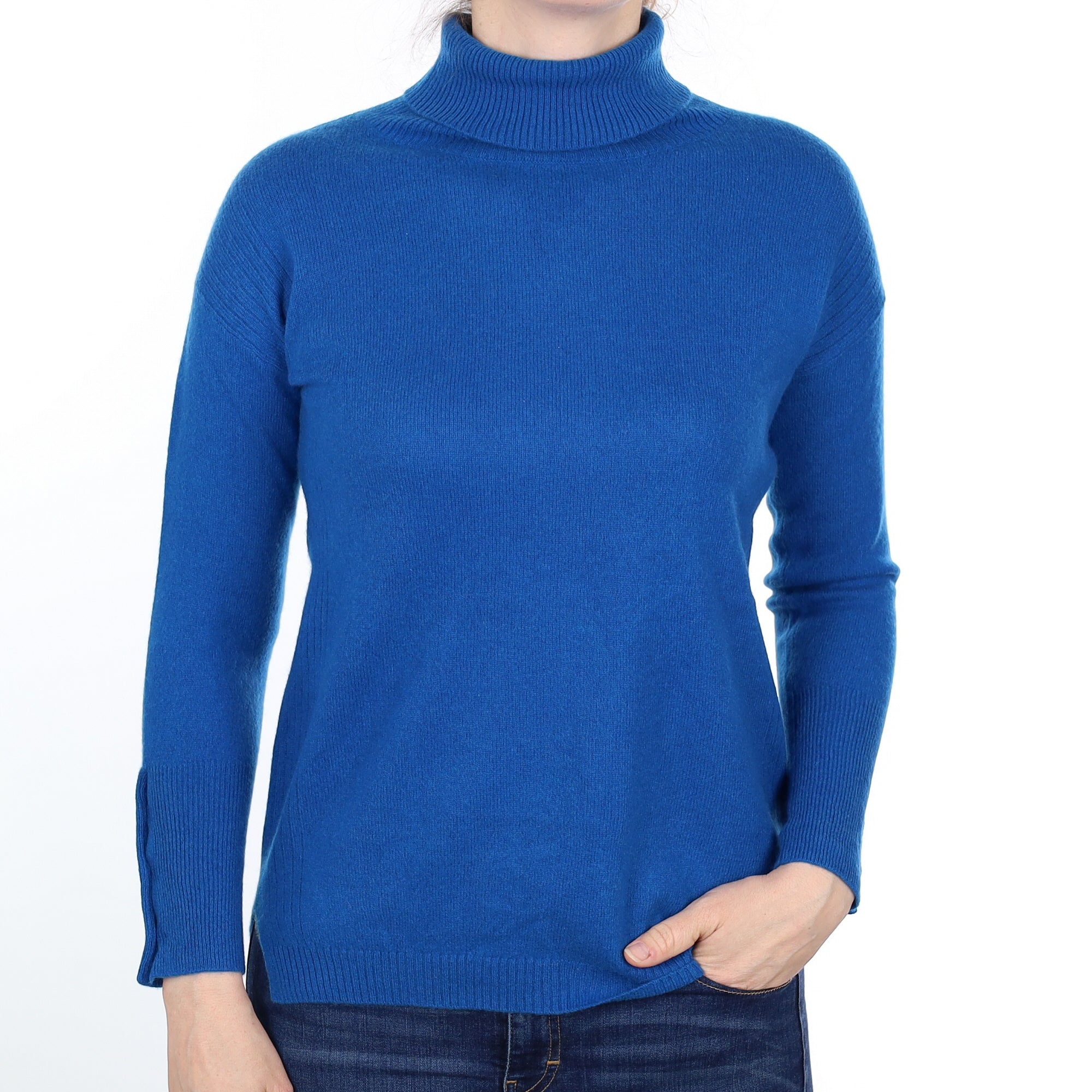 Peacock Blue Cashmere Polo Neck Jumper Small