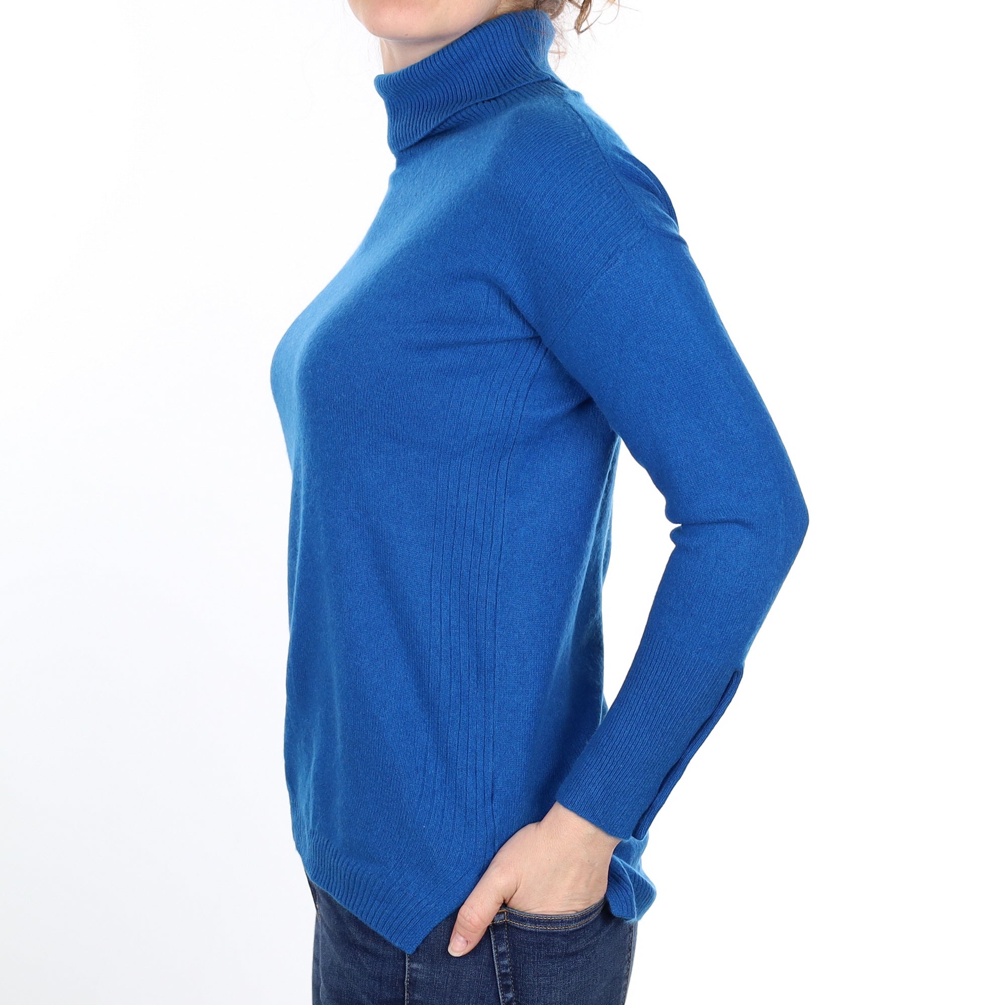 Peacock Blue Cashmere Polo Neck Jumper Small
