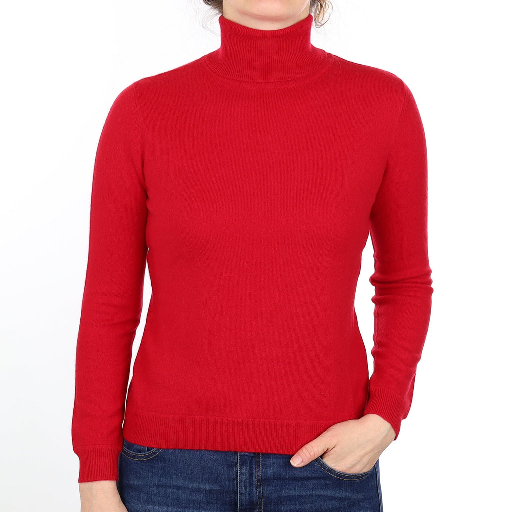 Post Box Red Cashmere Polo Neck Jumper Small