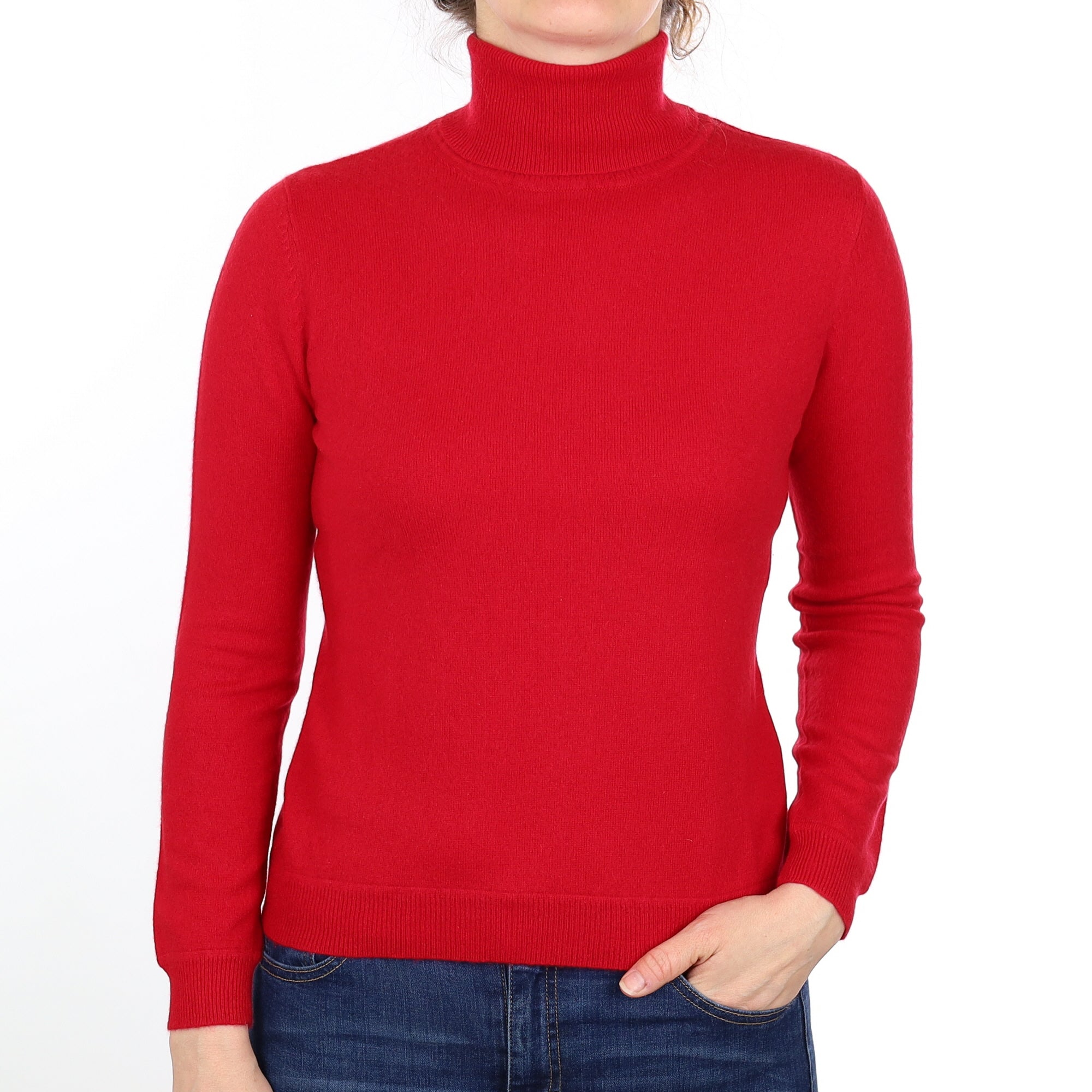 Post Box Red Cashmere Polo Neck Jumper Small
