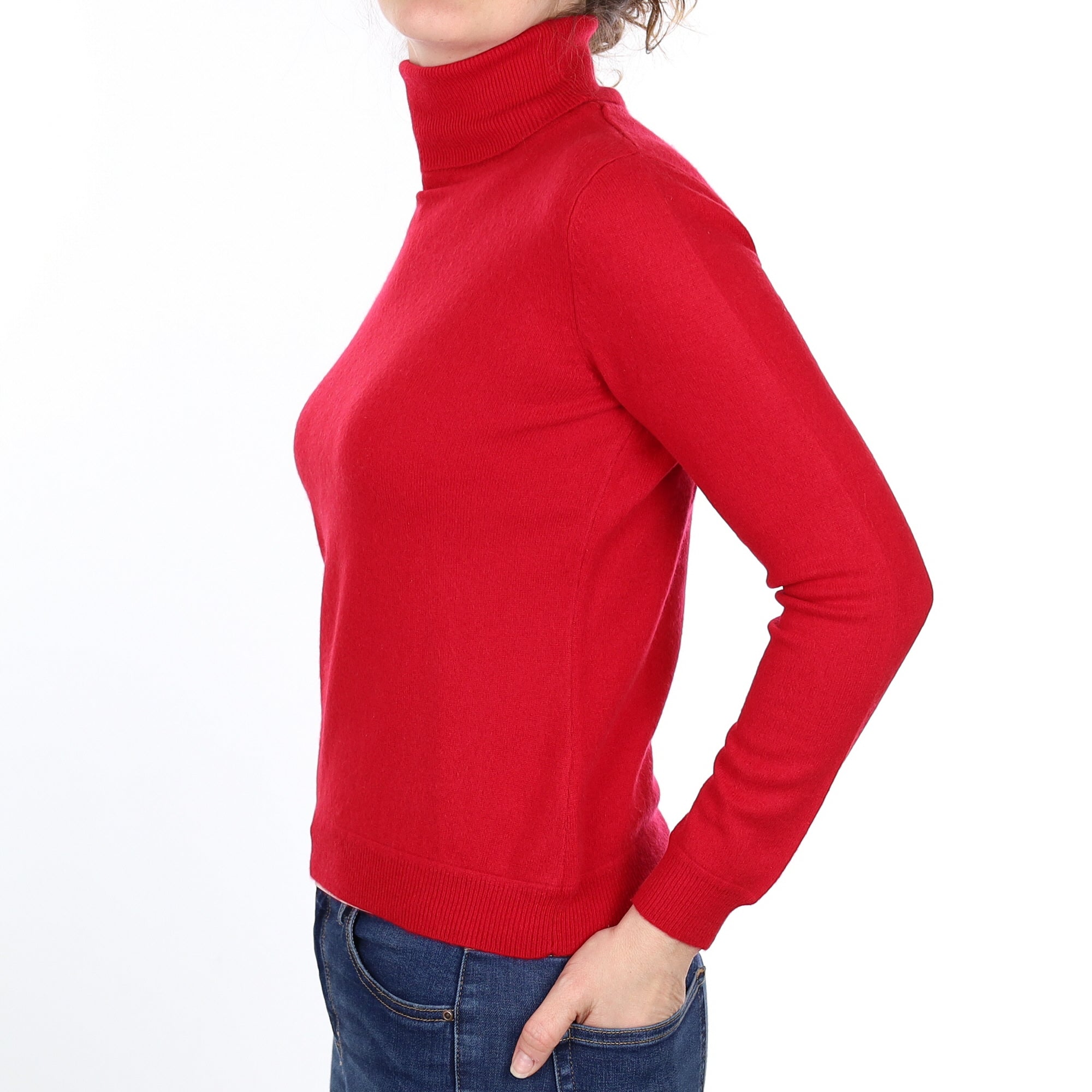 Post Box Red Cashmere Polo Neck Jumper Small
