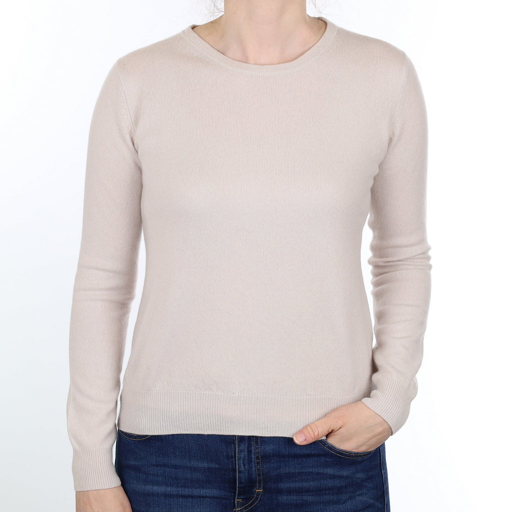 Alabaster Beige Cashmere Crew Neck Jumper Small