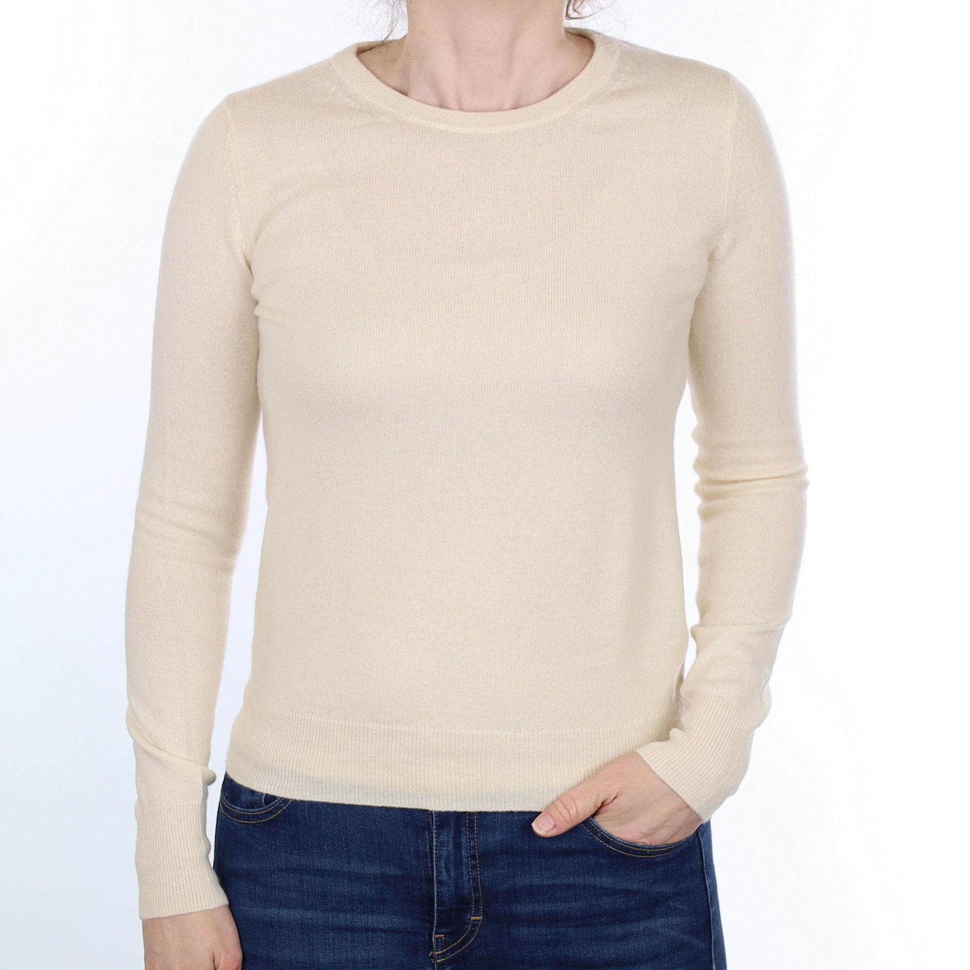Vanilla Cream Cashmere Crew Neck Jumper Small