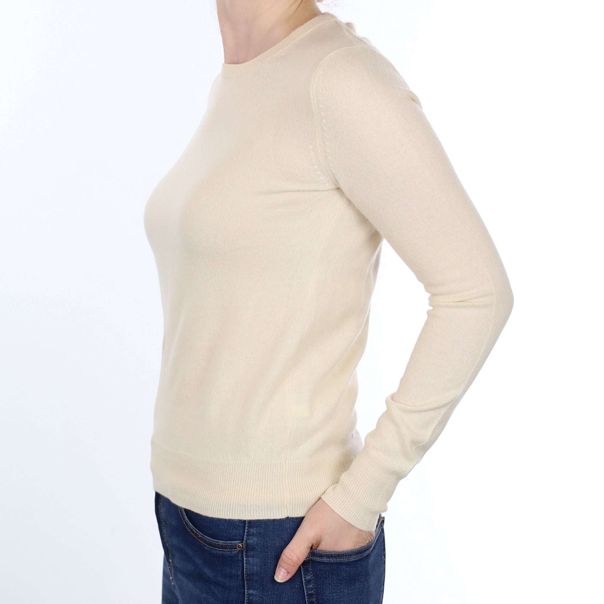 Vanilla Cream Cashmere Crew Neck Jumper Small