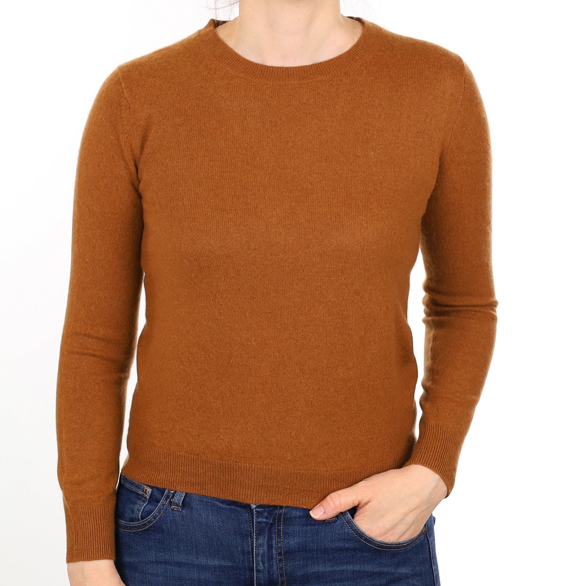 Cinnamon Brown Cashmere Crew Neck Jumper Small