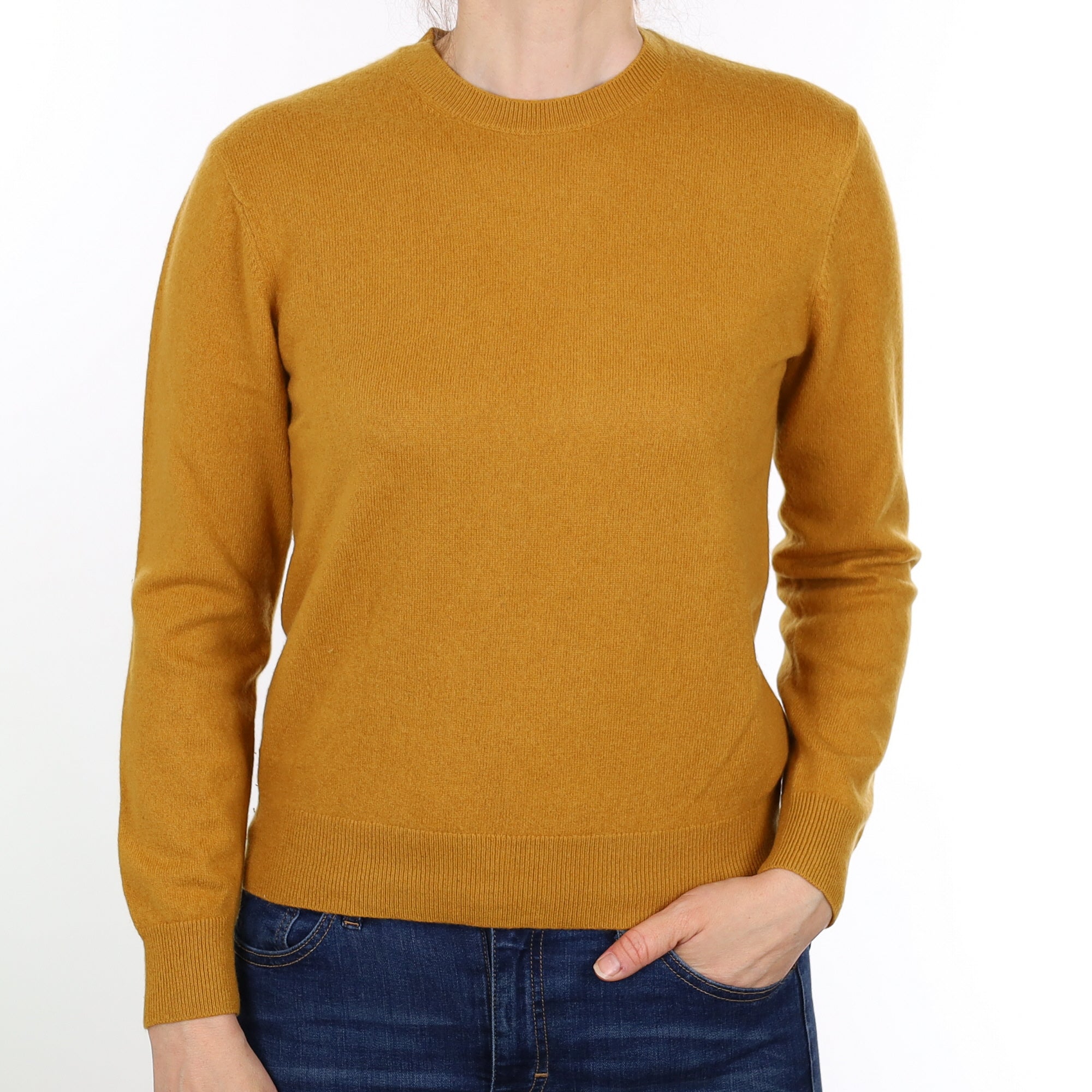 Mustard Yellow Cashmere Crew Neck Jumper Small