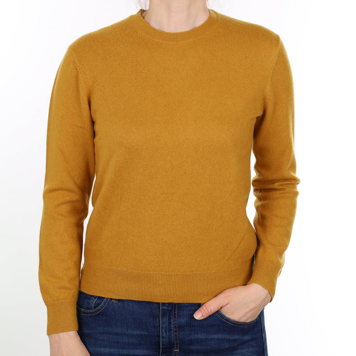 Mustard Yellow Cashmere Crew Neck Jumper Small