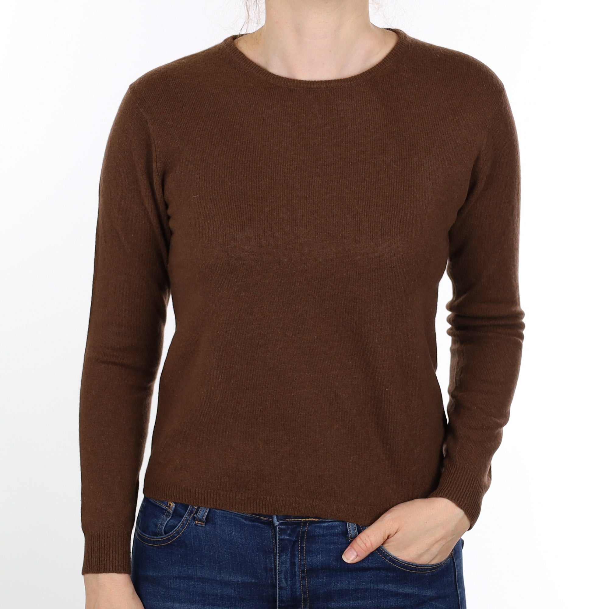 Chocolate Brown Cashmere Crew Neck Jumper Small