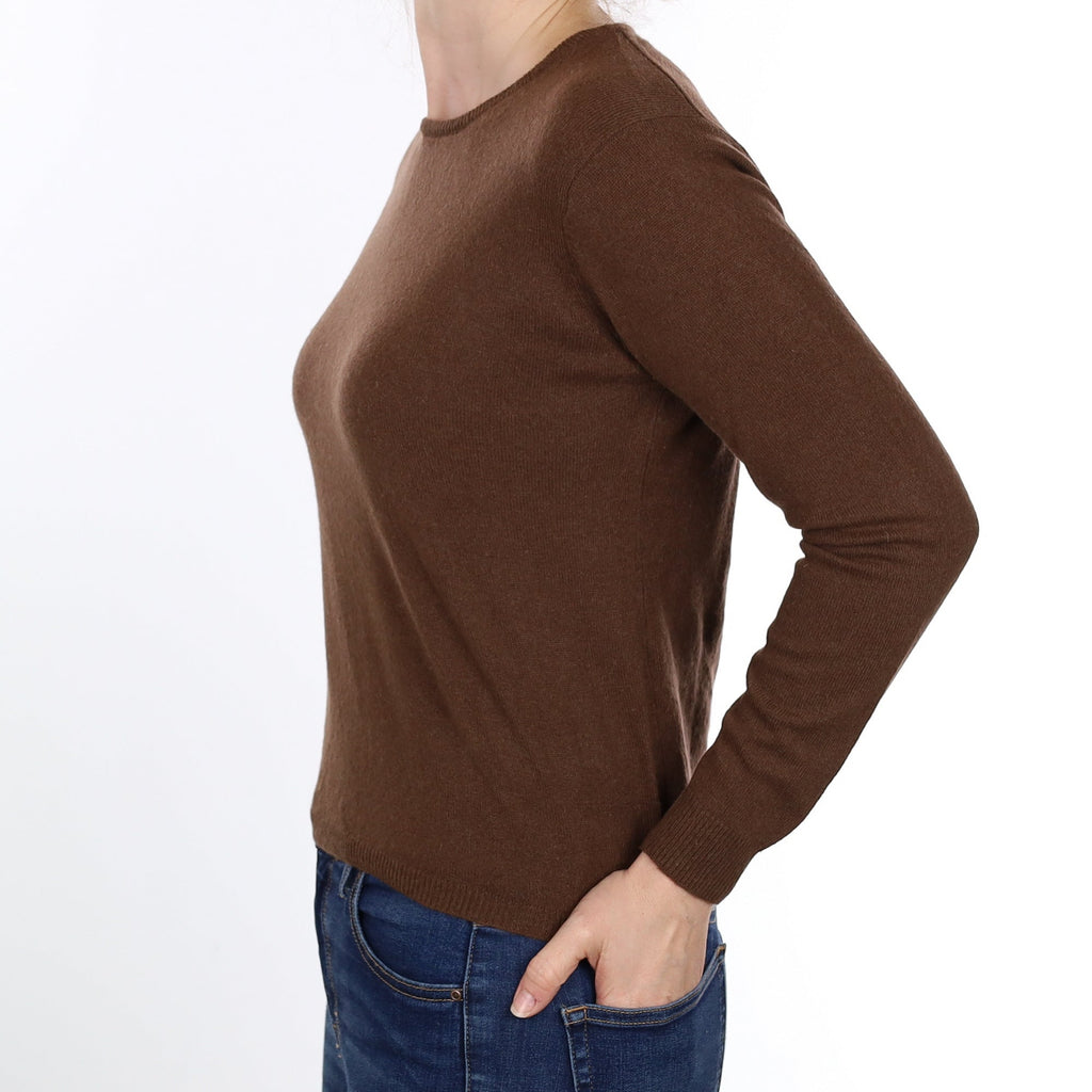 Chocolate Brown Cashmere Crew Neck Jumper Small