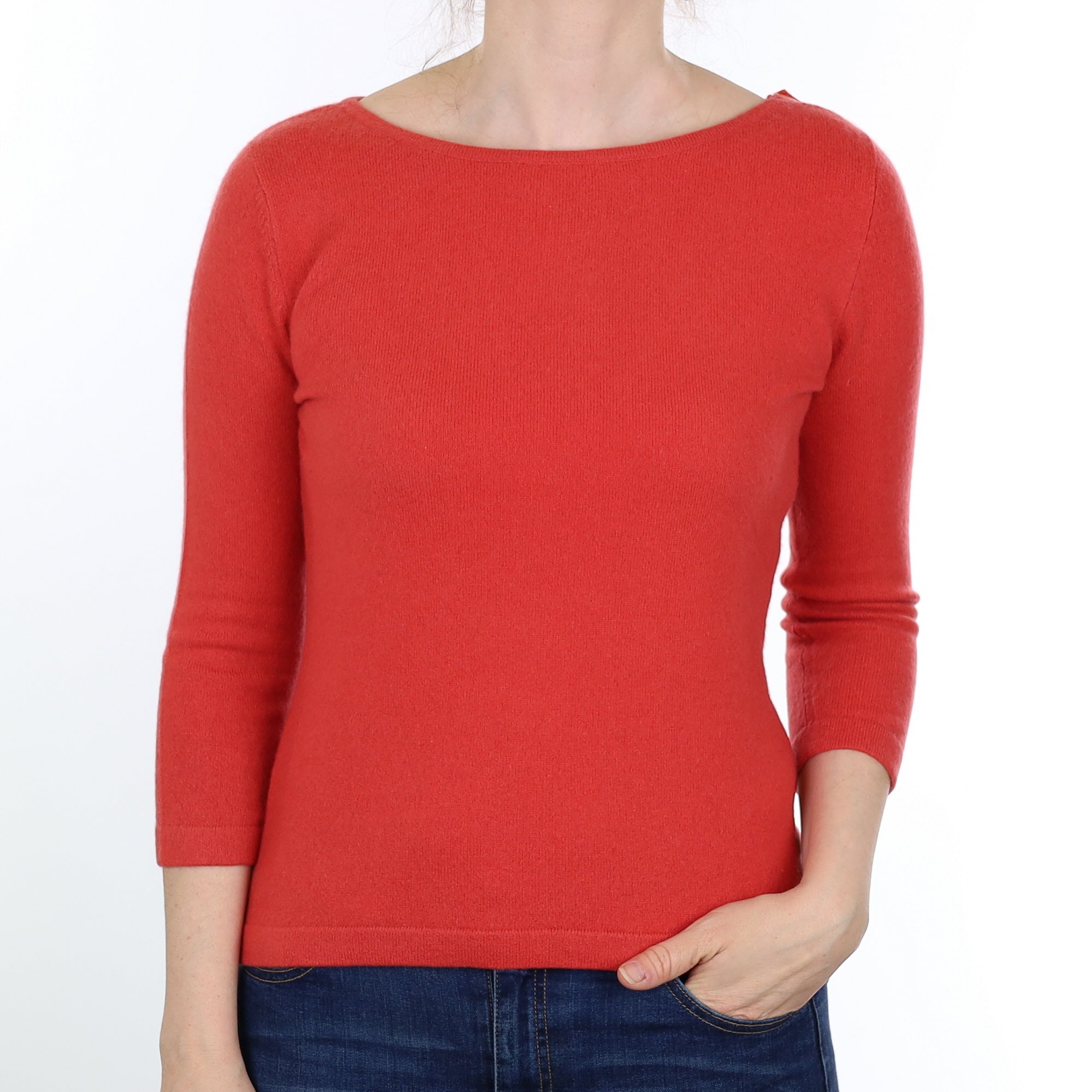 Deep Coral Pink Cashmere Crew Neck Jumper Small