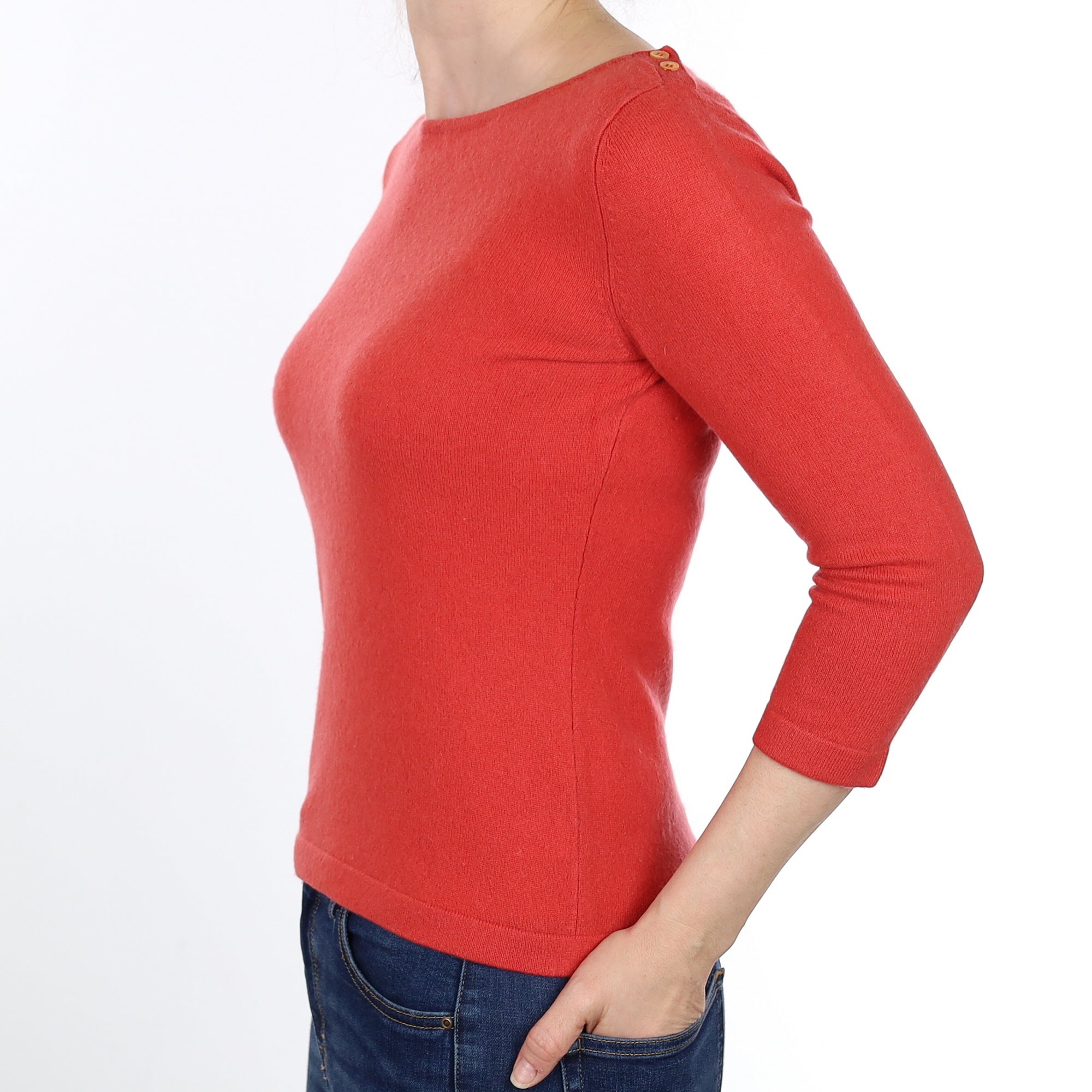 Deep Coral Pink Cashmere Crew Neck Jumper Small