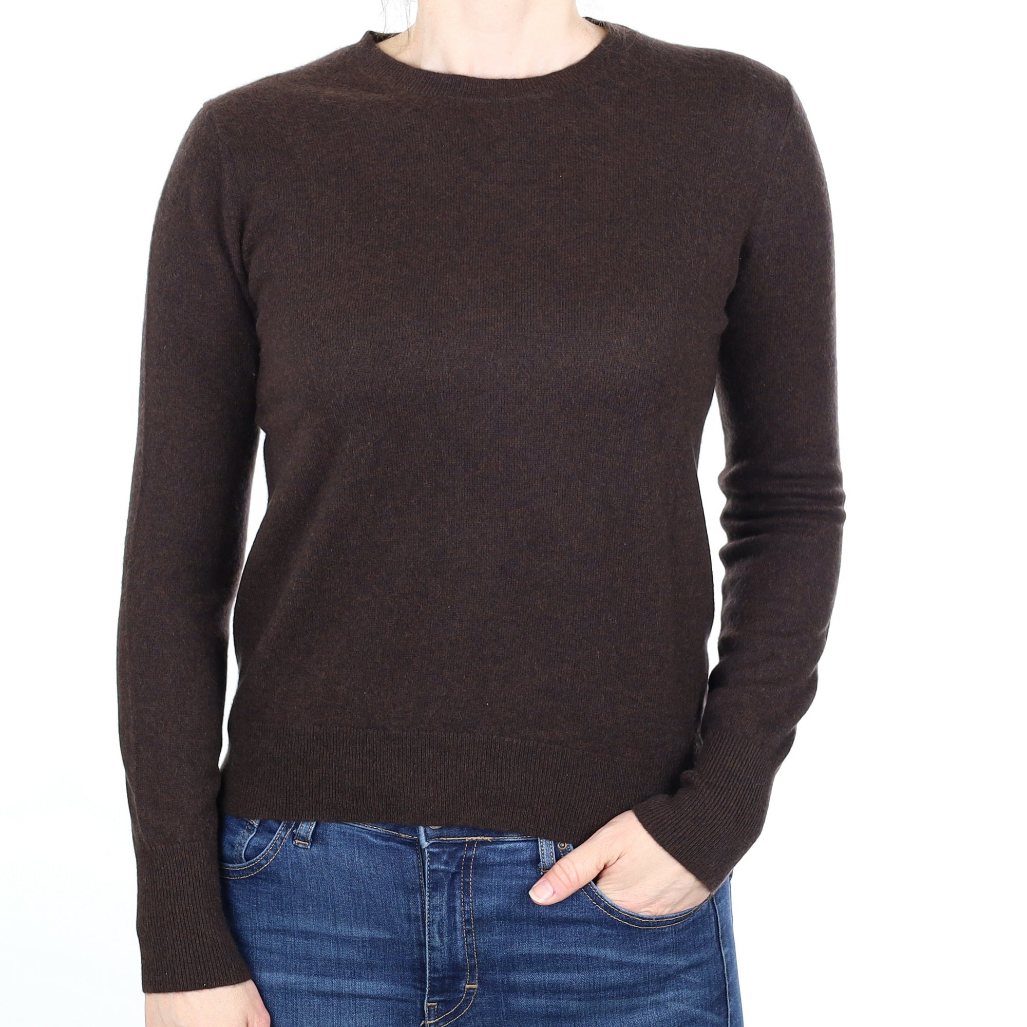 Dark Chocolate Brown Cashmere Crew Neck Jumper Small