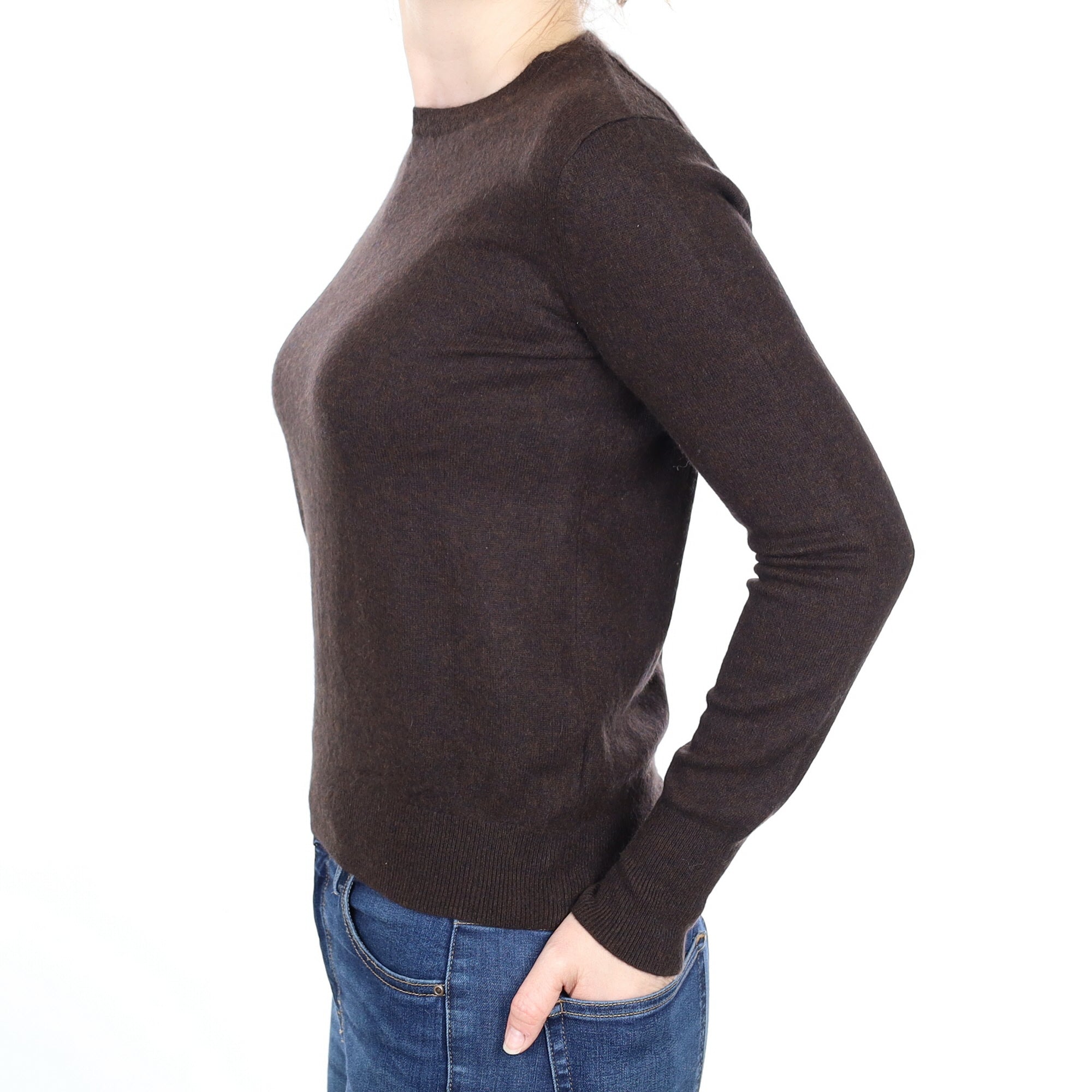 Dark Chocolate Brown Cashmere Crew Neck Jumper Small