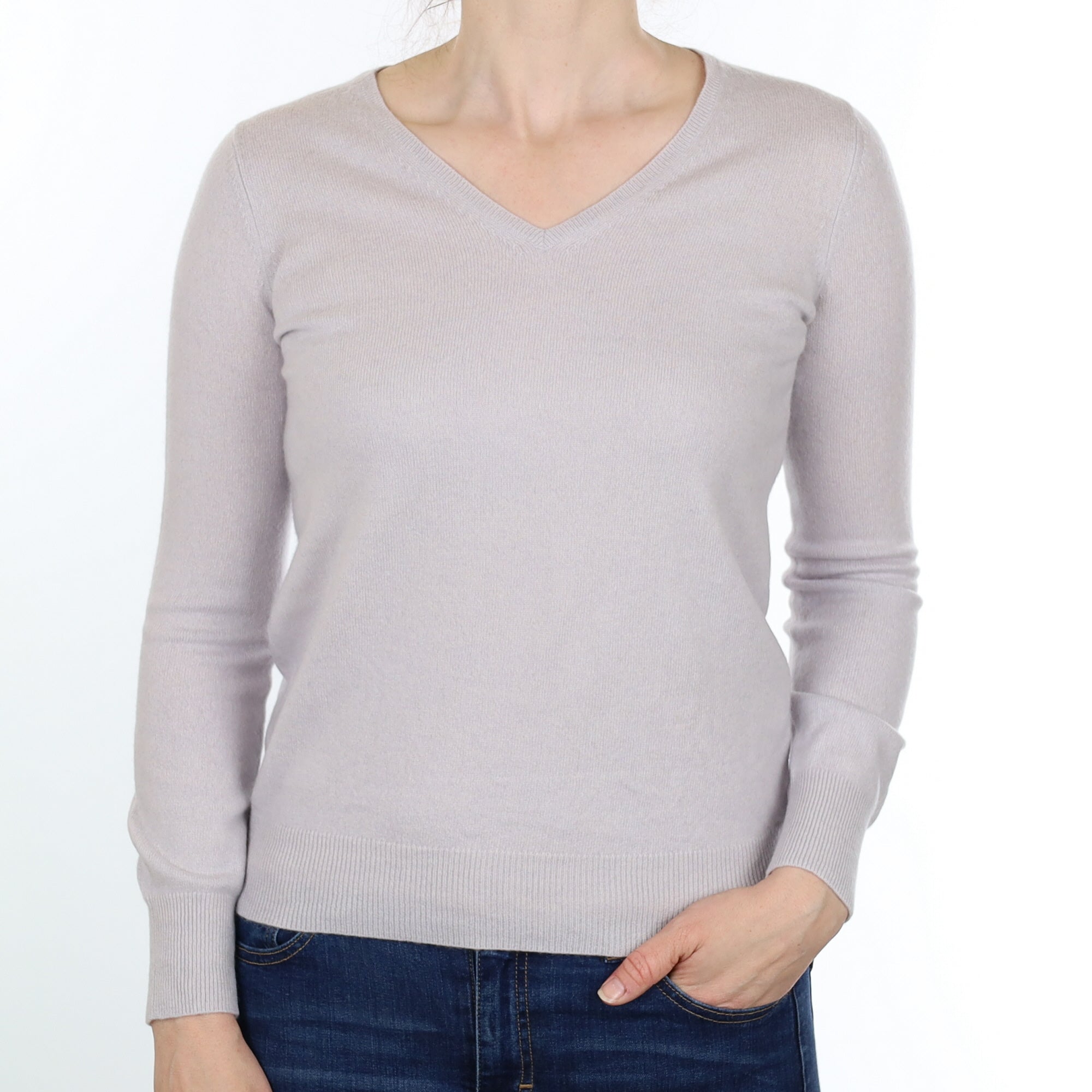 Mist Grey Cashmere V Neck Jumper Small