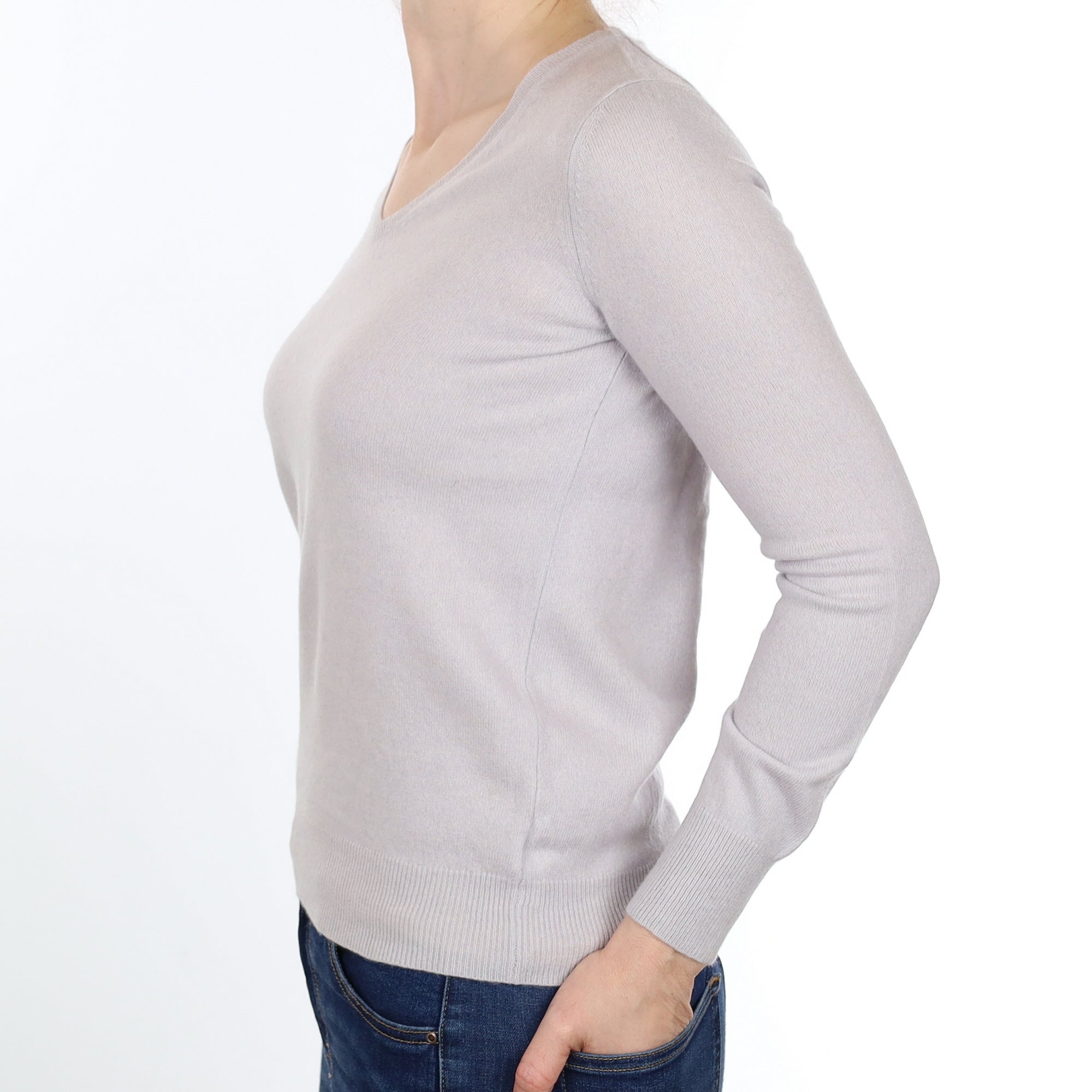 Mist Grey Cashmere V Neck Jumper Small