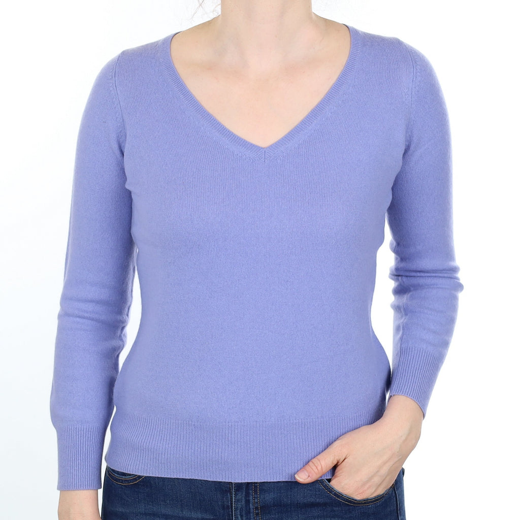 Lavender Purple Cashmere V Neck Jumper Small