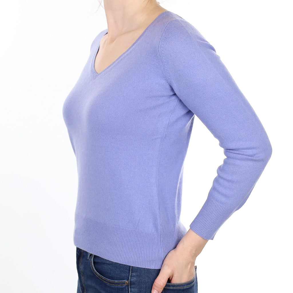 Lavender Purple Cashmere V Neck Jumper Small