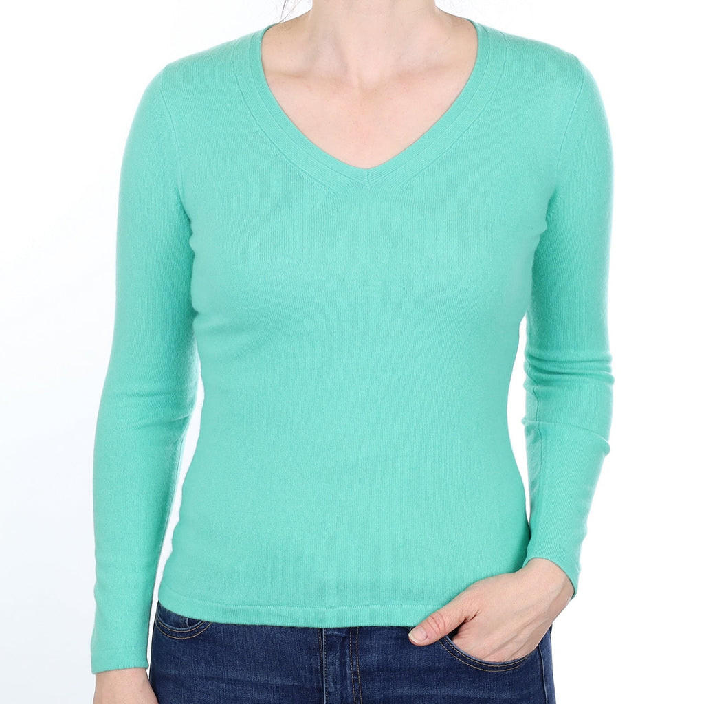 Mint Green Cashmere V Neck Jumper Small