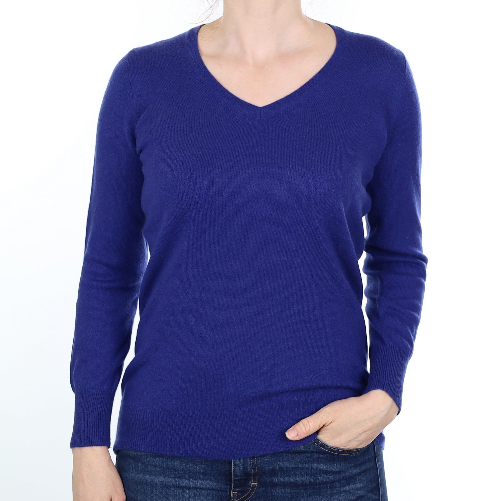 Indigo Blue Cashmere V Neck Jumper Small