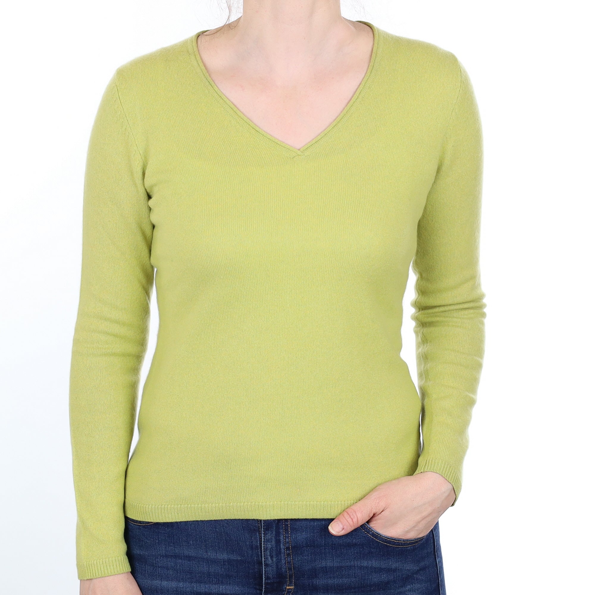 Spring Green Cashmere V Neck Jumper Small