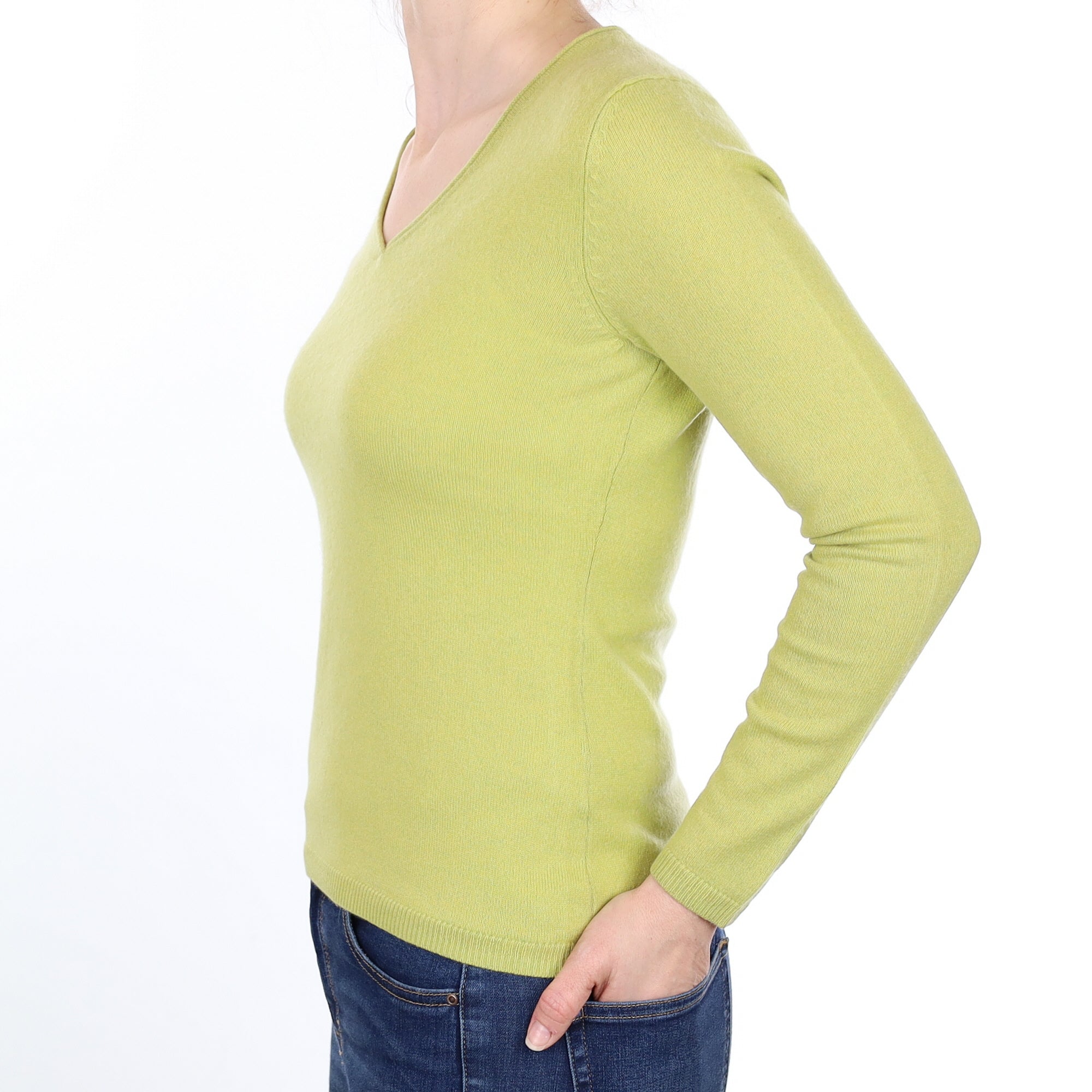 Spring Green Cashmere V Neck Jumper Small