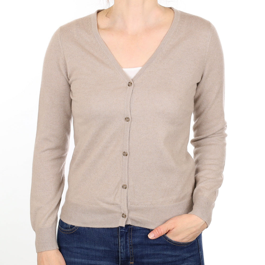 Oatmeal Cashmere V Neck Cardigan Small