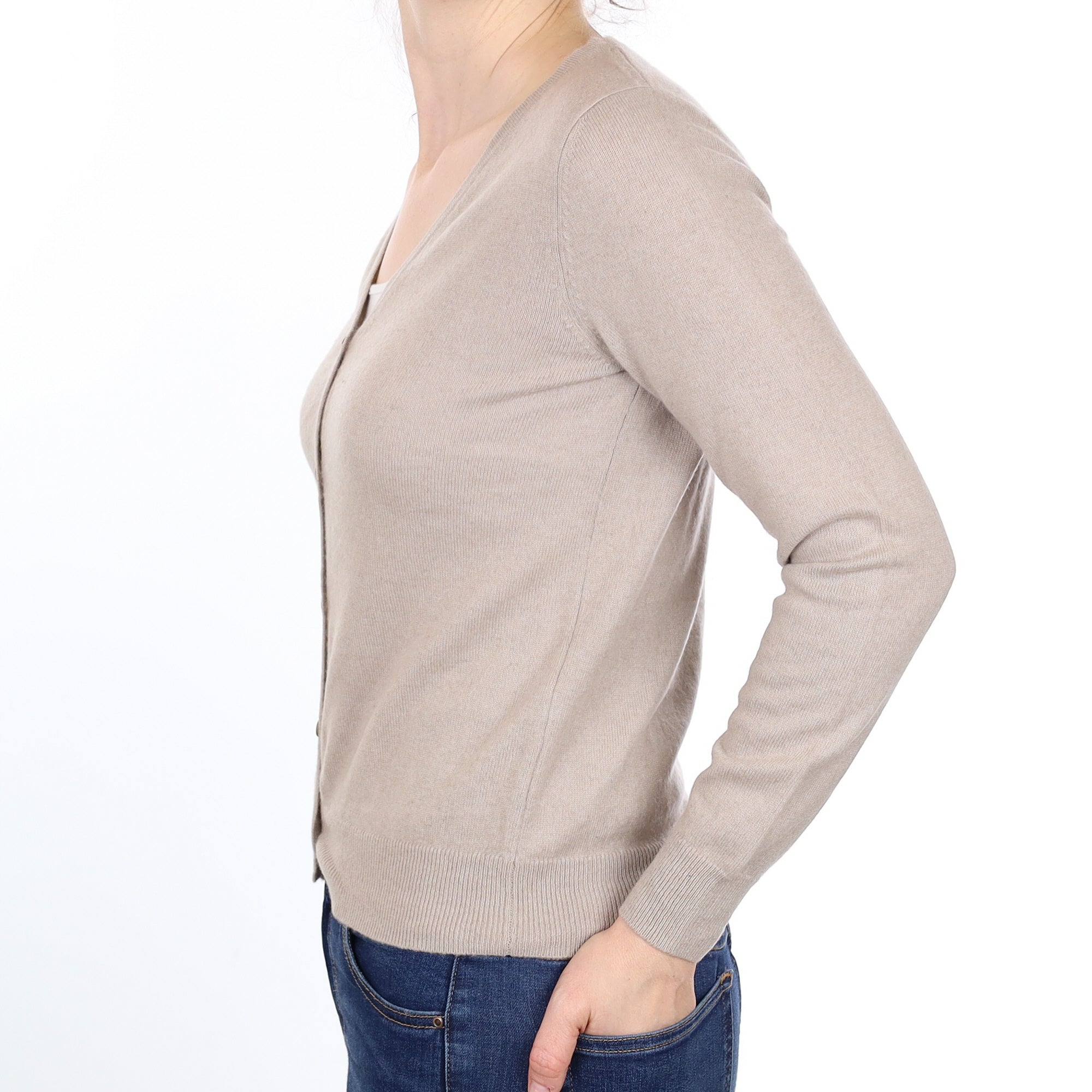 Oatmeal Cashmere V Neck Cardigan Small