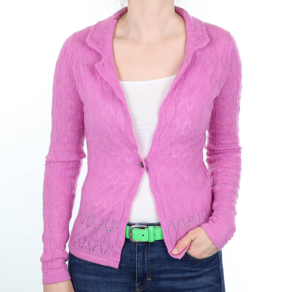 Foxglove Pink Cashmere Collared V Neck Cardigan Small