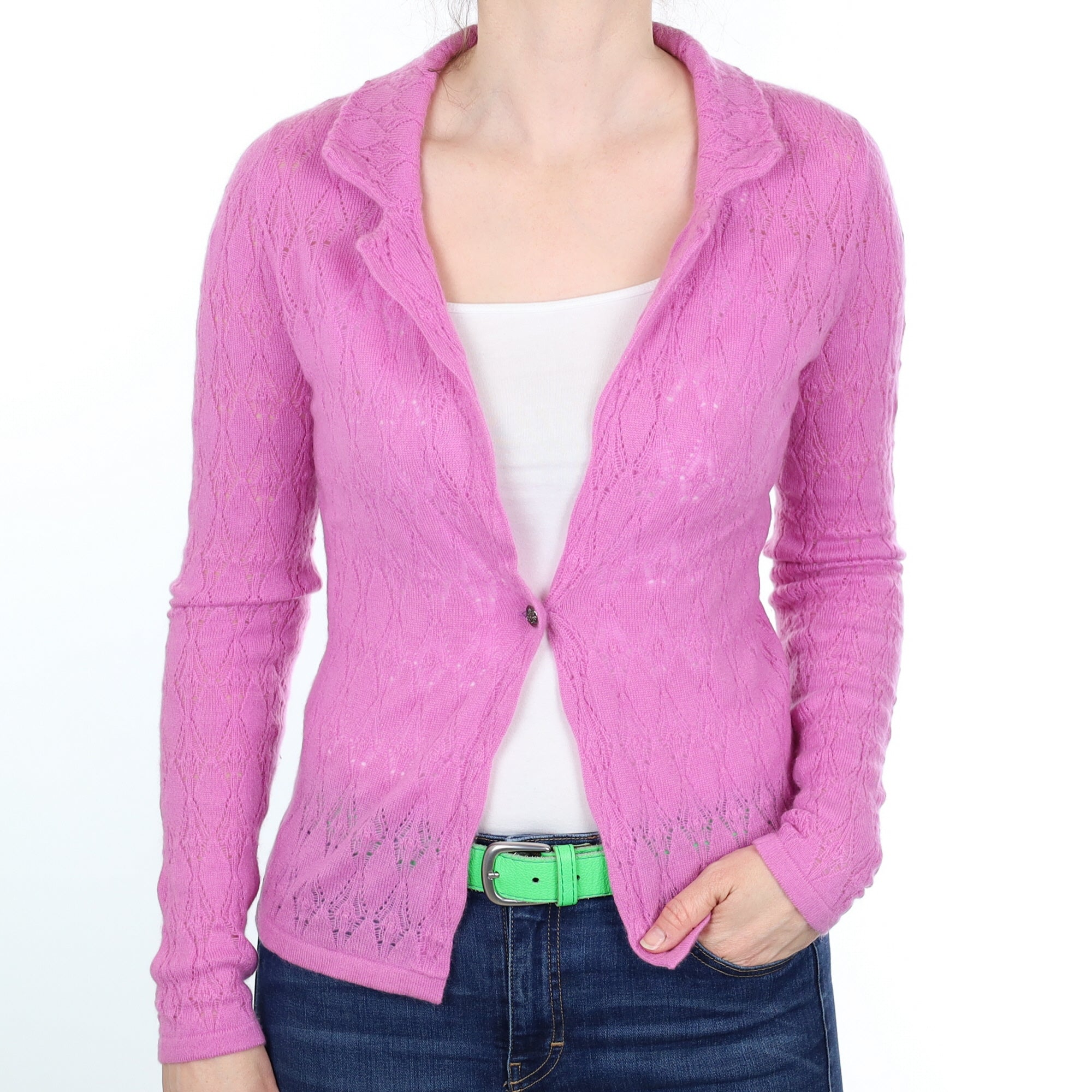 Foxglove Pink Cashmere Collared V Neck Cardigan Small