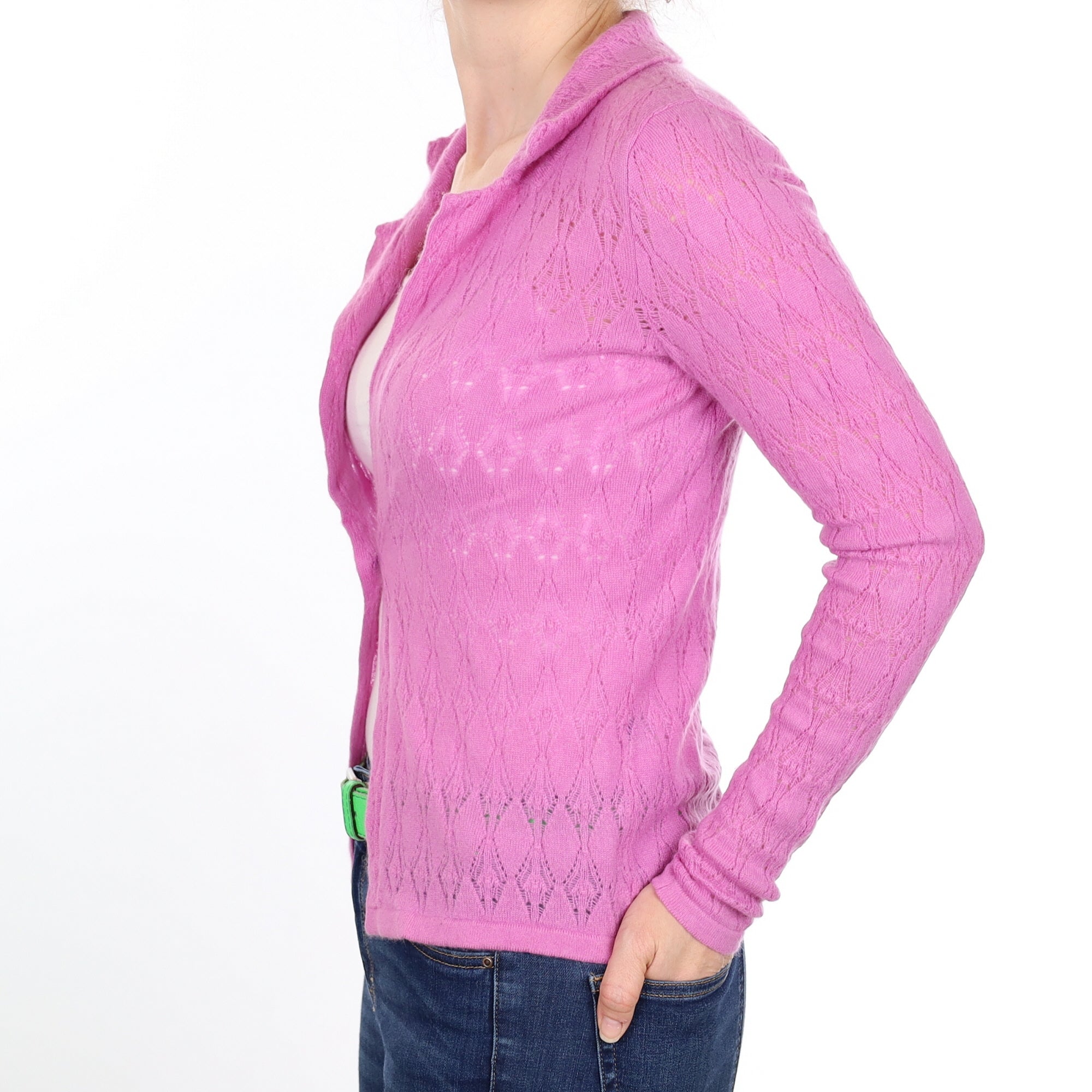 Foxglove Pink Cashmere Collared V Neck Cardigan Small