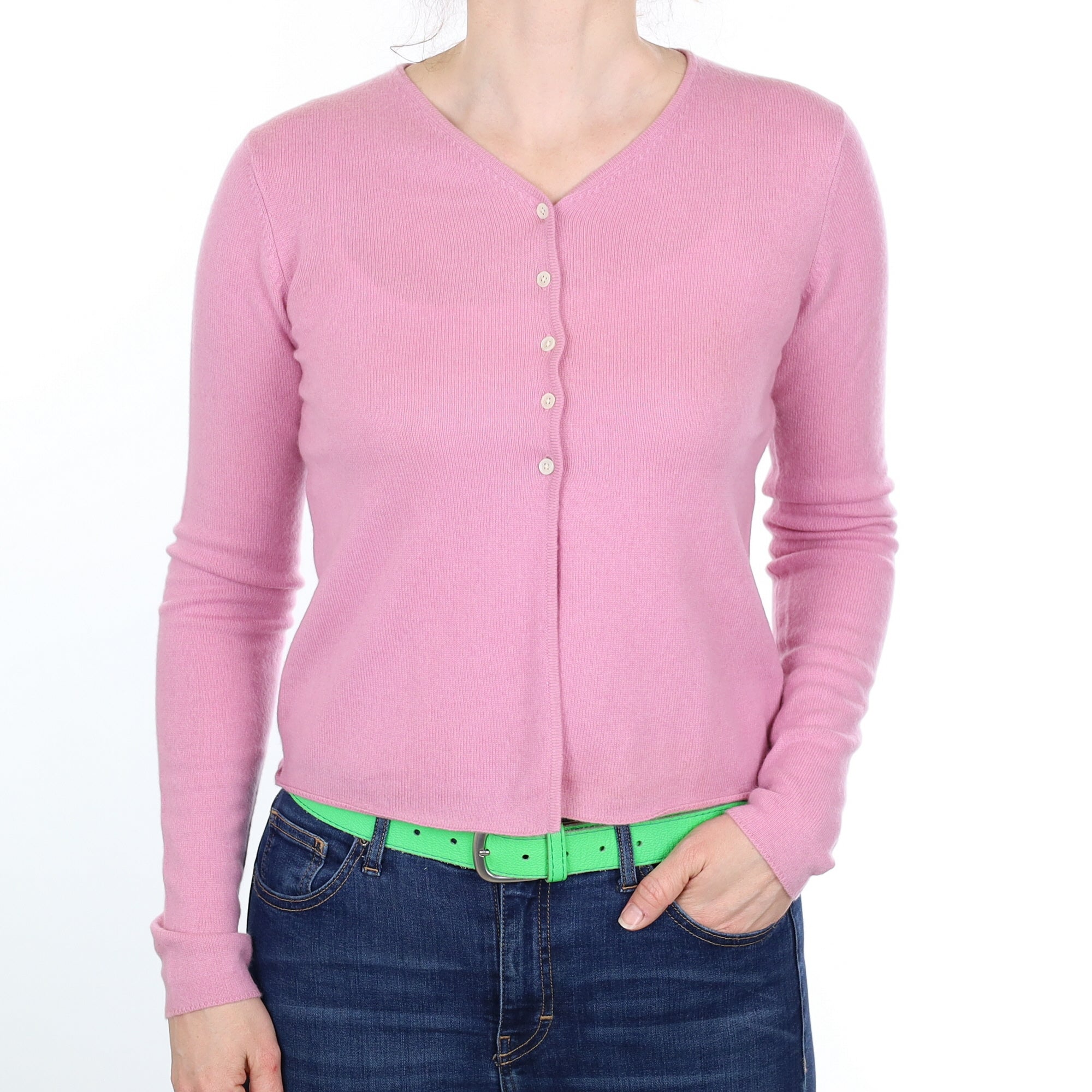 Foxglove Pink Cashmere V Neck Cardigan Small