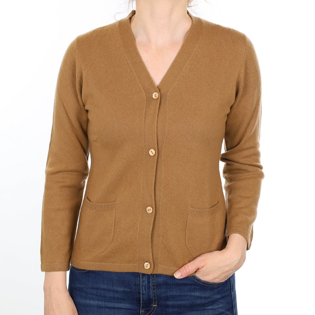 Toffee Brown Cashmere V Neck Cardigan Small