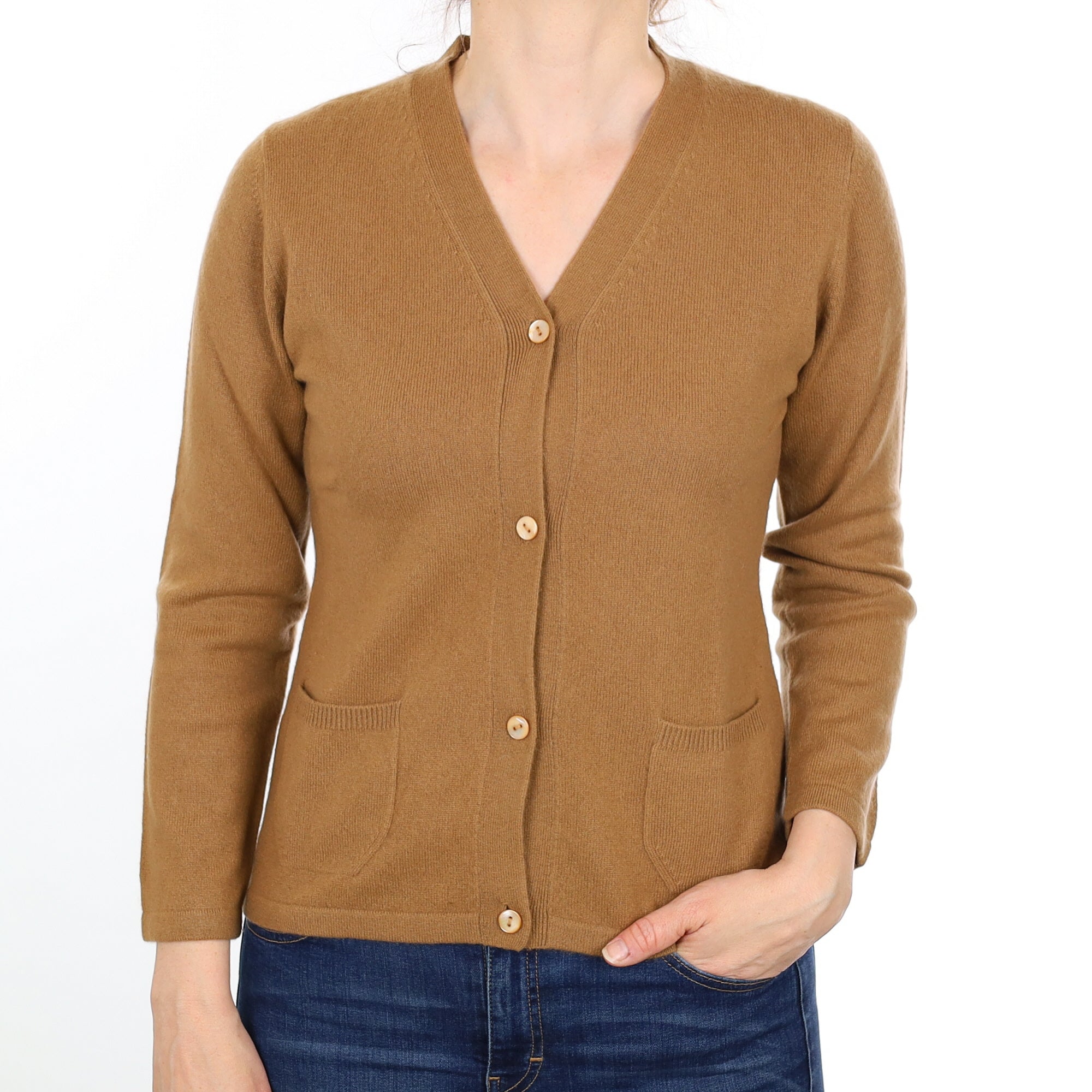 Toffee Brown Cashmere V Neck Cardigan Small