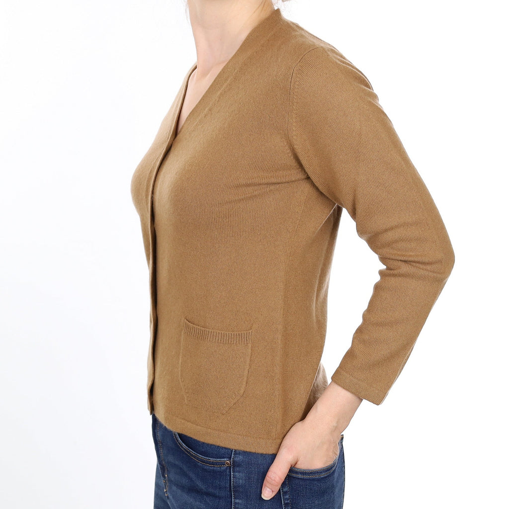 Toffee Brown Cashmere V Neck Cardigan Small