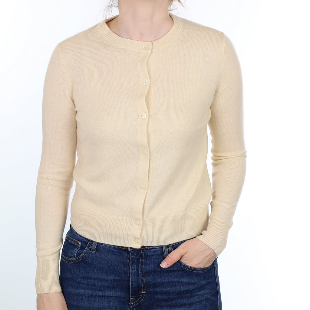 Vanilla Cream Cashmere Crew Neck Cardigan Small