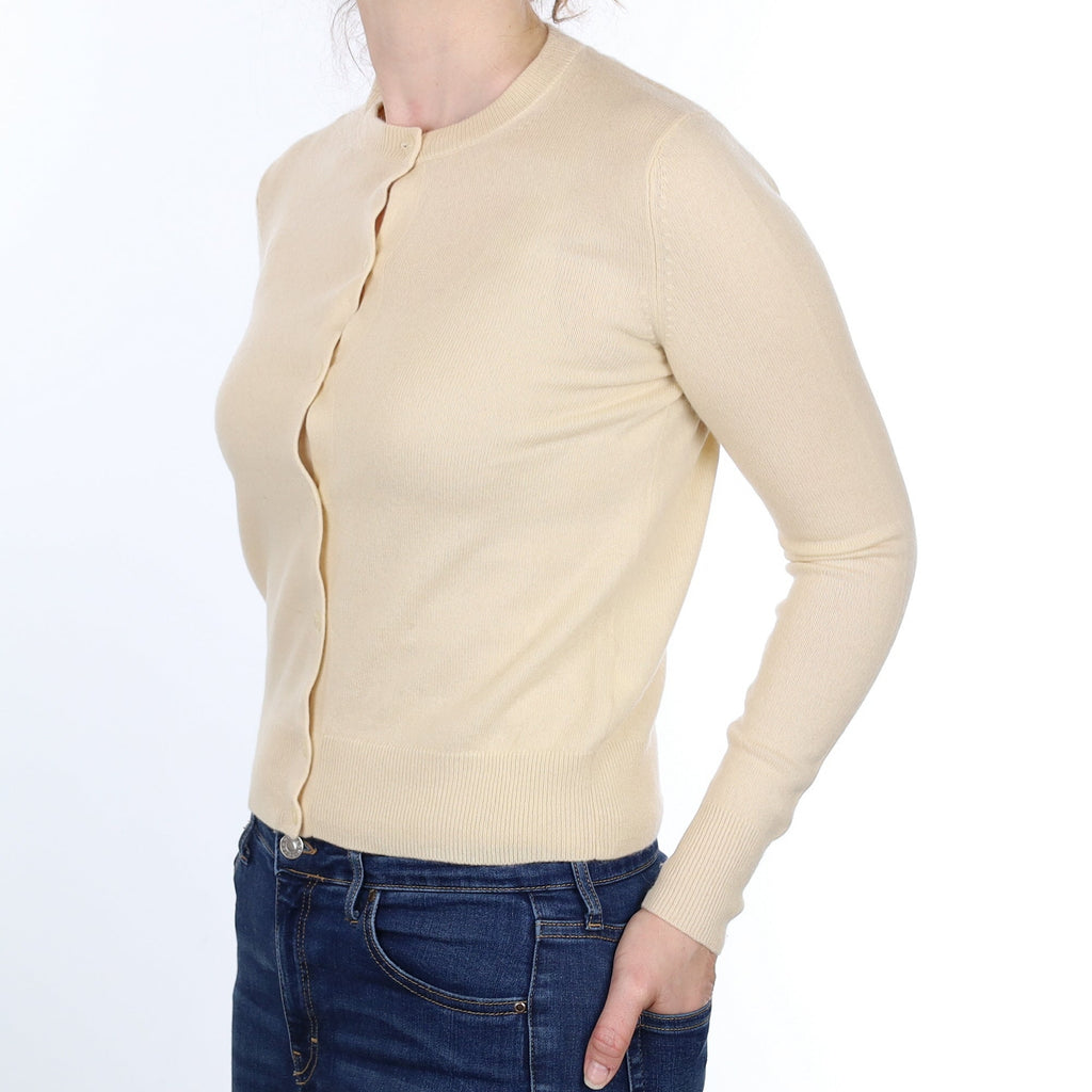 Vanilla Cream Cashmere Crew Neck Cardigan Small