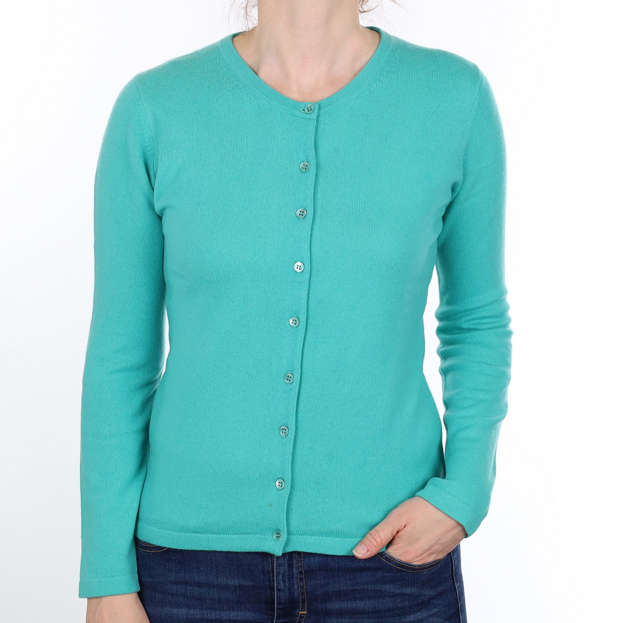 Sea-foam Green Cashmere Crew Neck Cardigan Small