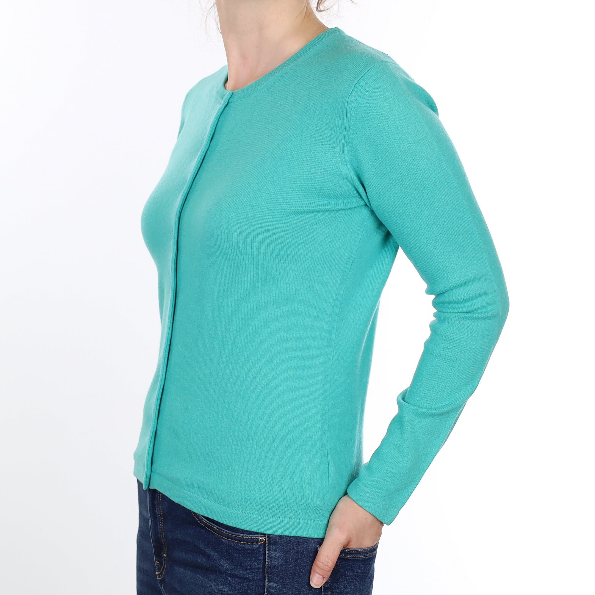 Sea-foam Green Cashmere Crew Neck Cardigan Small