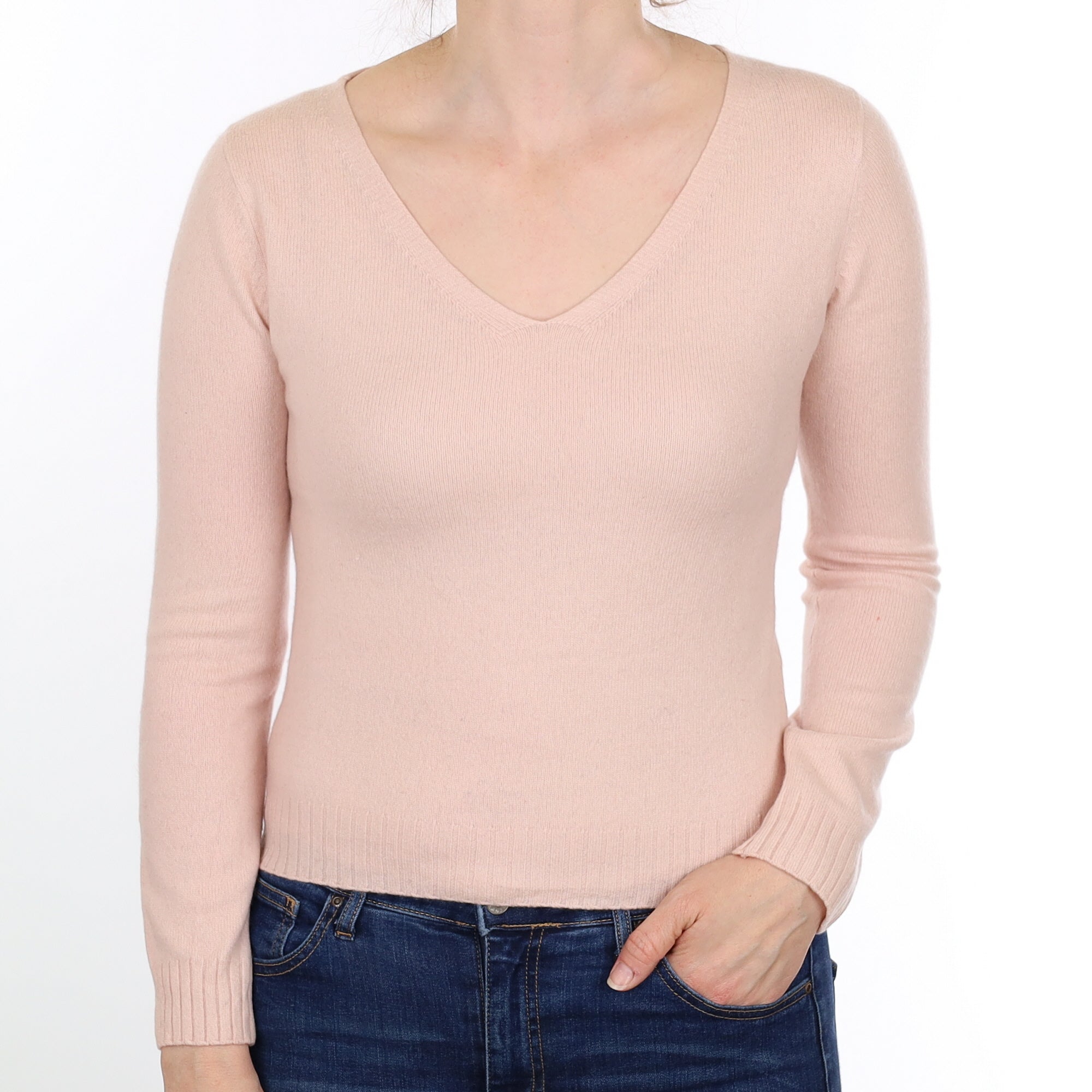 Shell Pink Cashmere V Neck Jumper Small