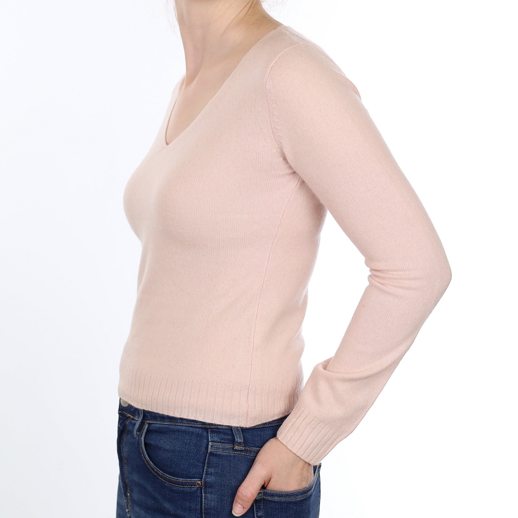 Shell Pink Cashmere V Neck Jumper Small