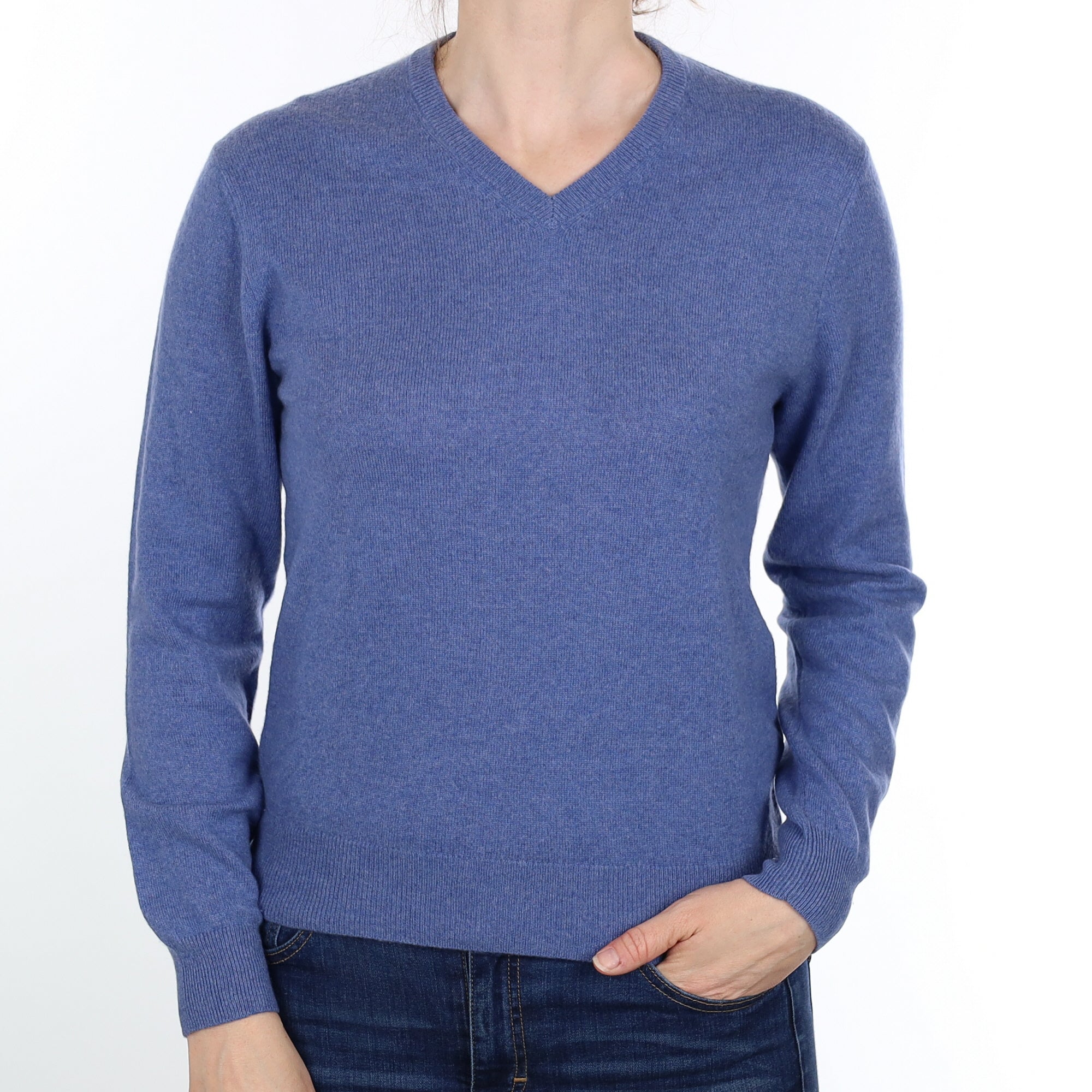Denim Blue Cashmere V Neck Jumper Small
