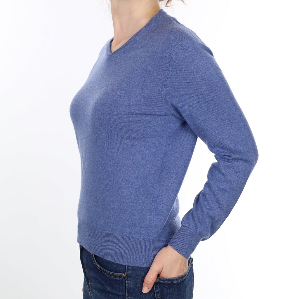 Denim Blue Cashmere V Neck Jumper Small