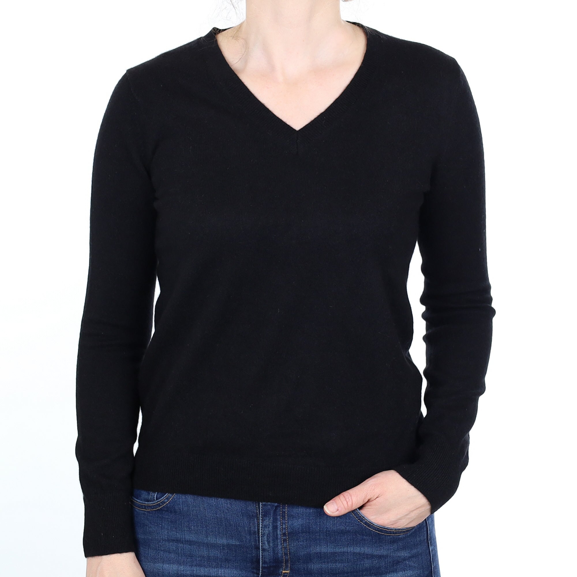 Black Cashmere V Neck Jumper Small