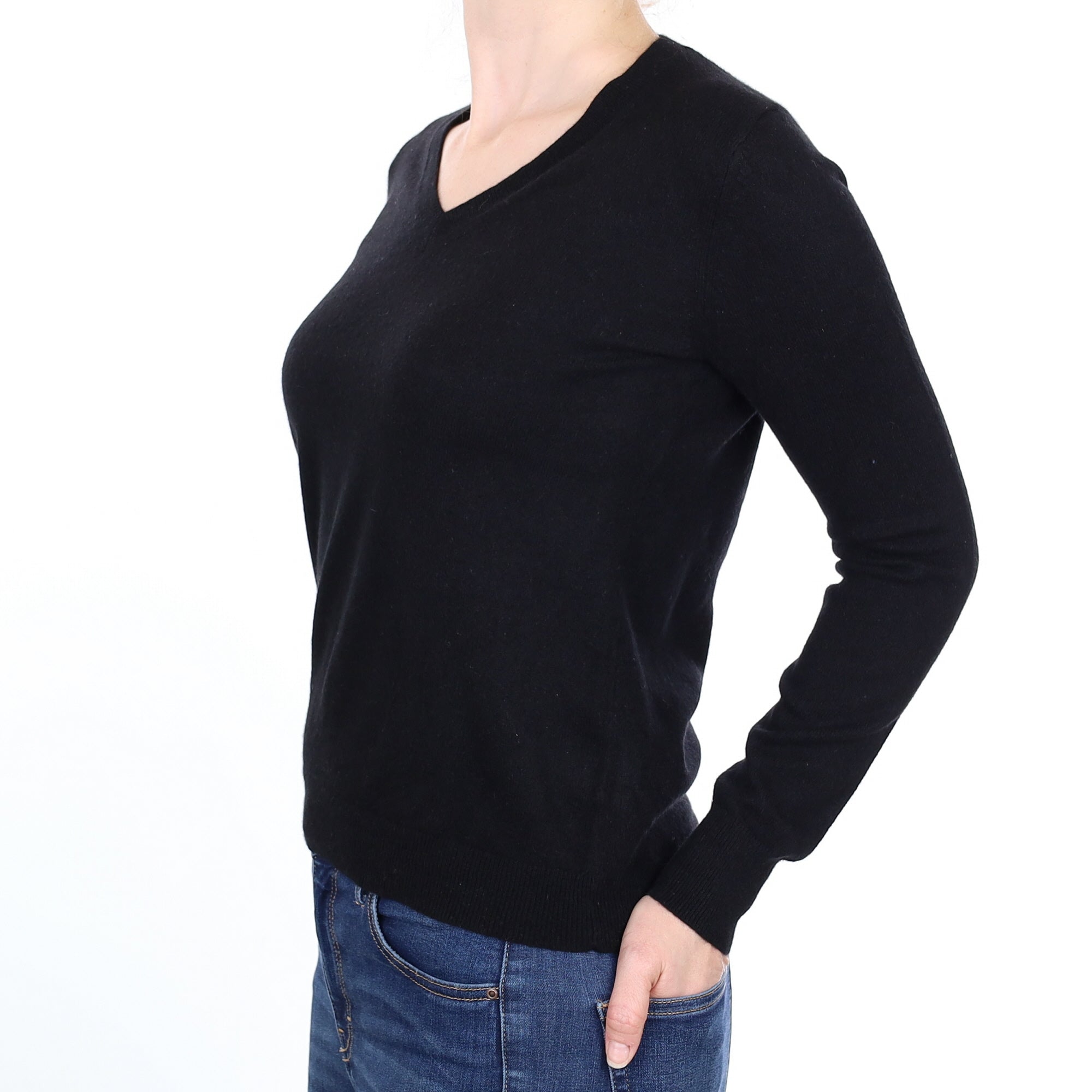 Black Cashmere V Neck Jumper Small