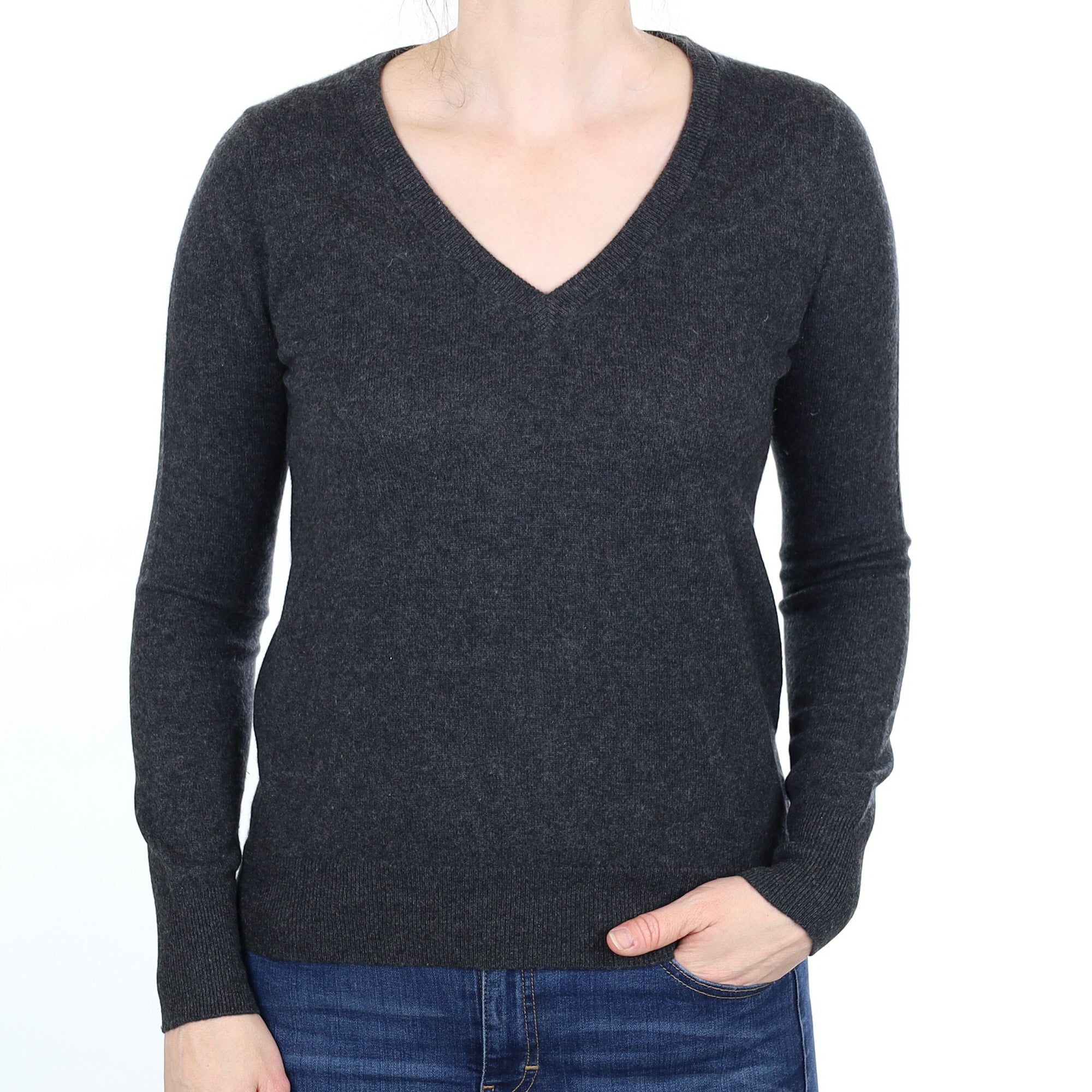 Charcoal Grey Cashmere V Neck Jumper Small