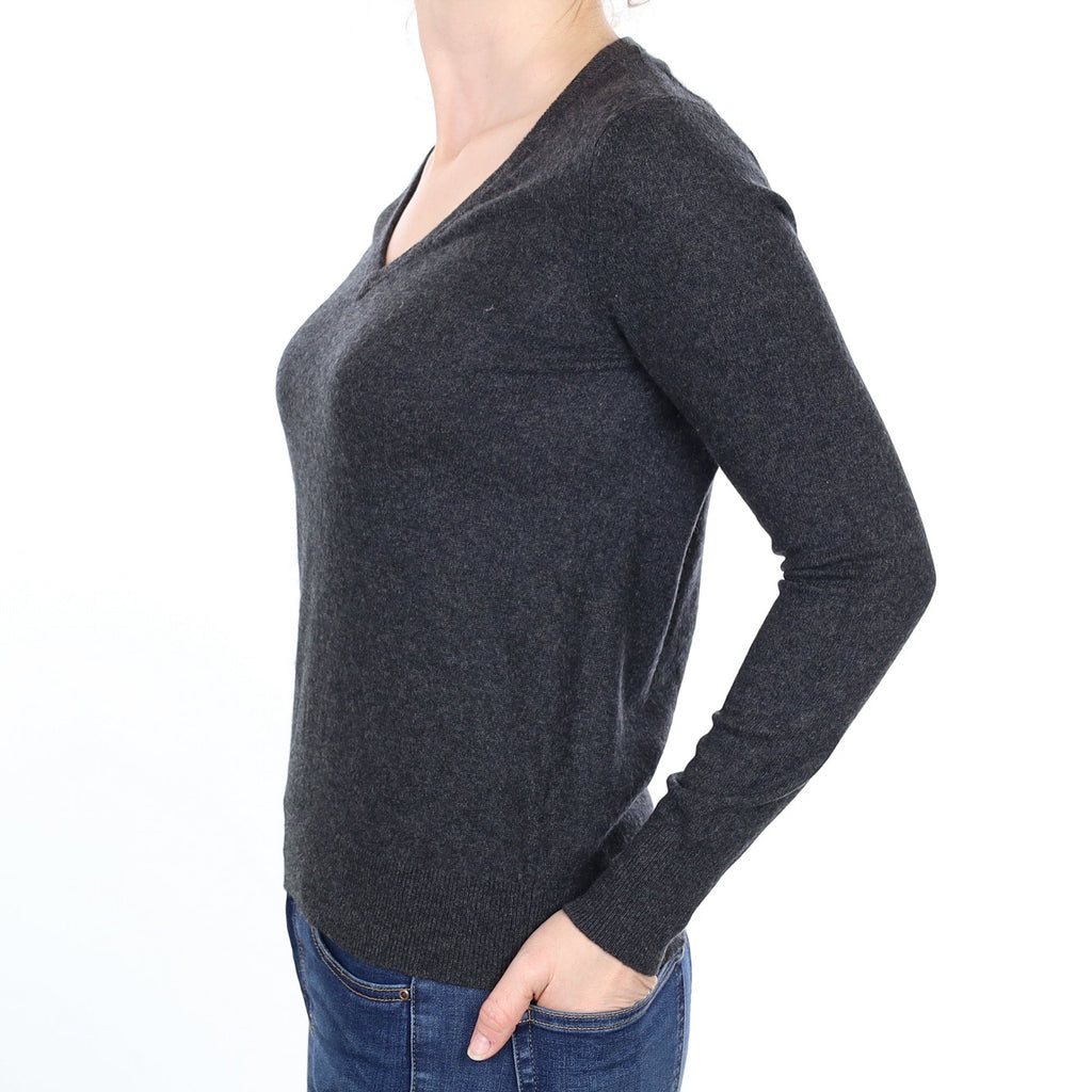 Charcoal Grey Cashmere V Neck Jumper Small