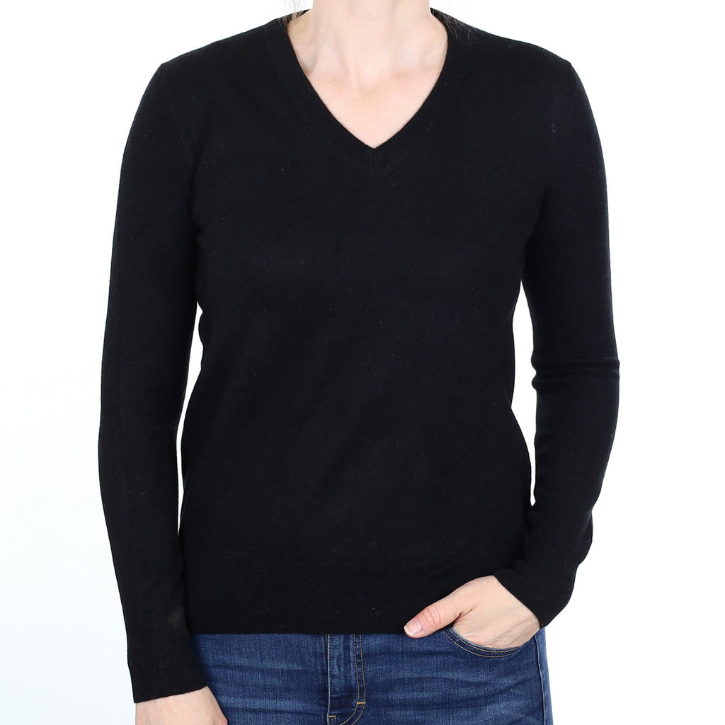 Black Cashmere V Neck Jumper Small