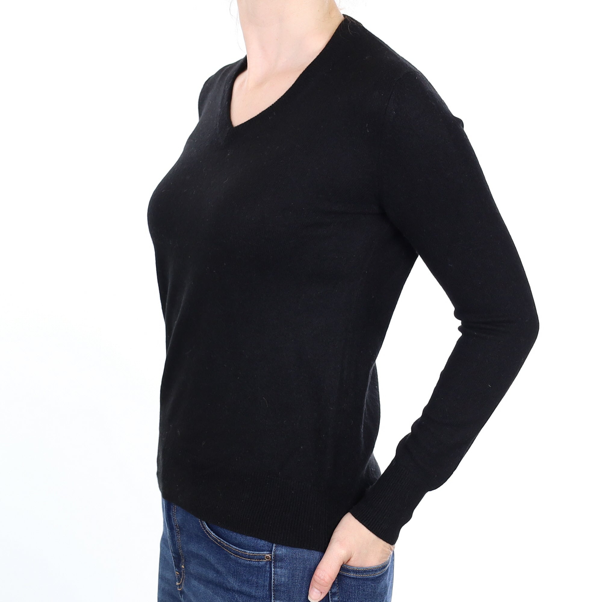 Black Cashmere V Neck Jumper Small