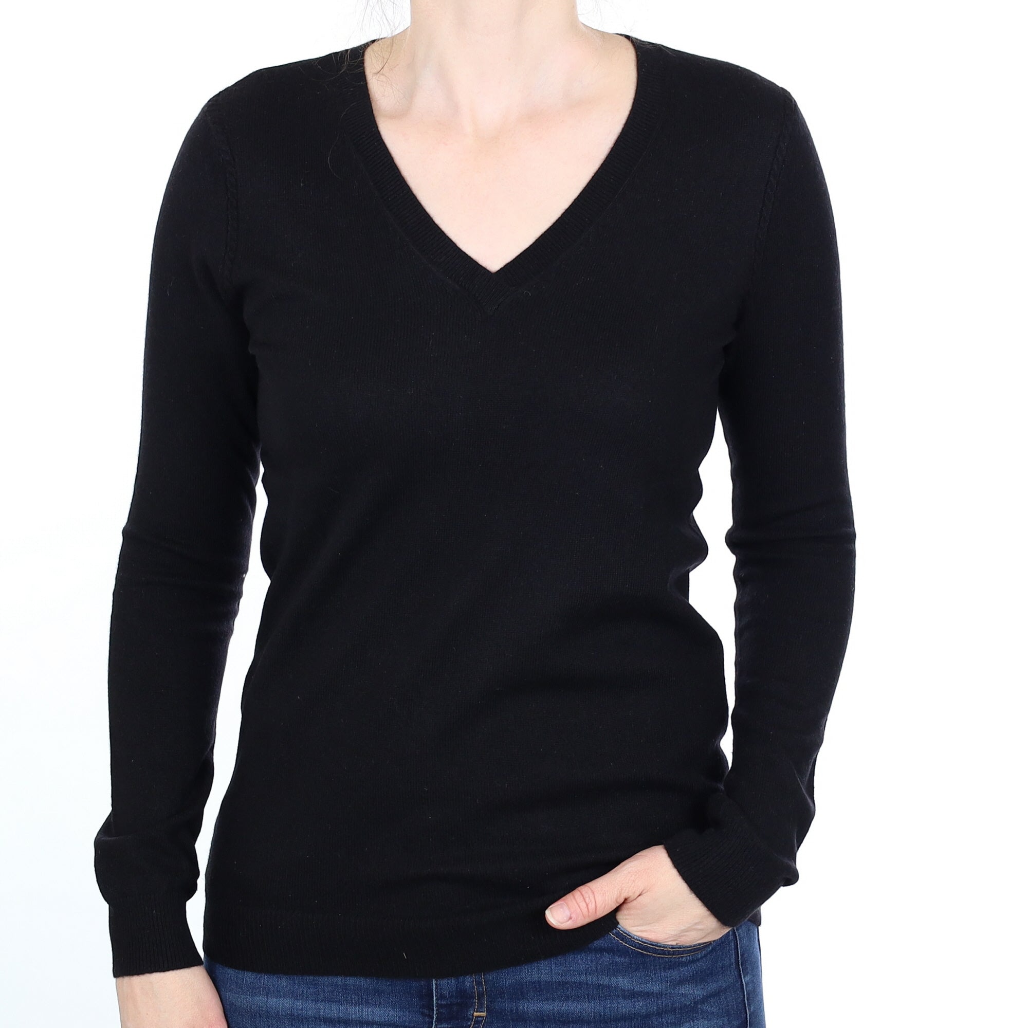 Black Cashmere V Neck Jumper Small